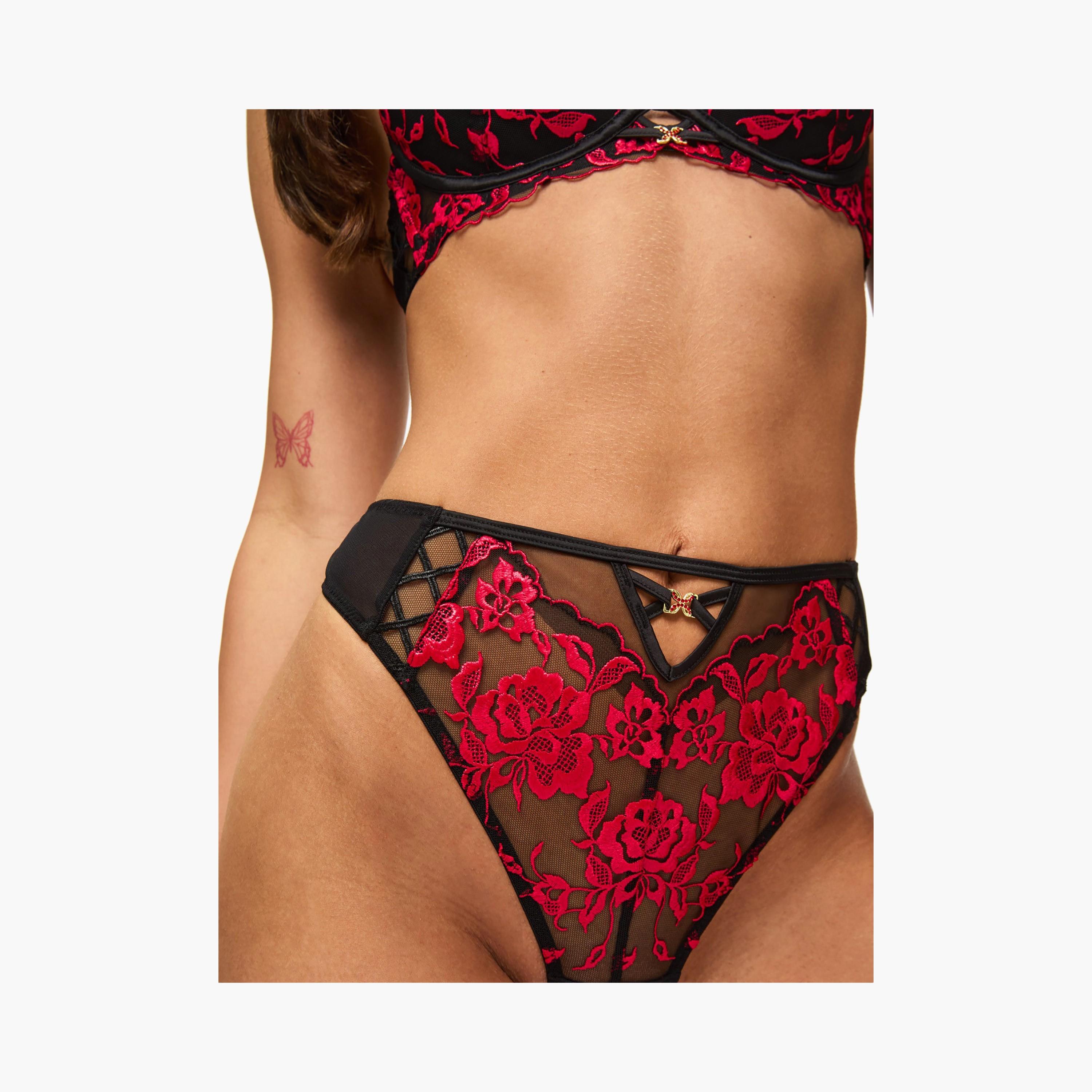 Ann Summers Endless Attraction Black and Red Floral Low Coverage Women's Thongs-women-clothing-lingerie-panties-image-3