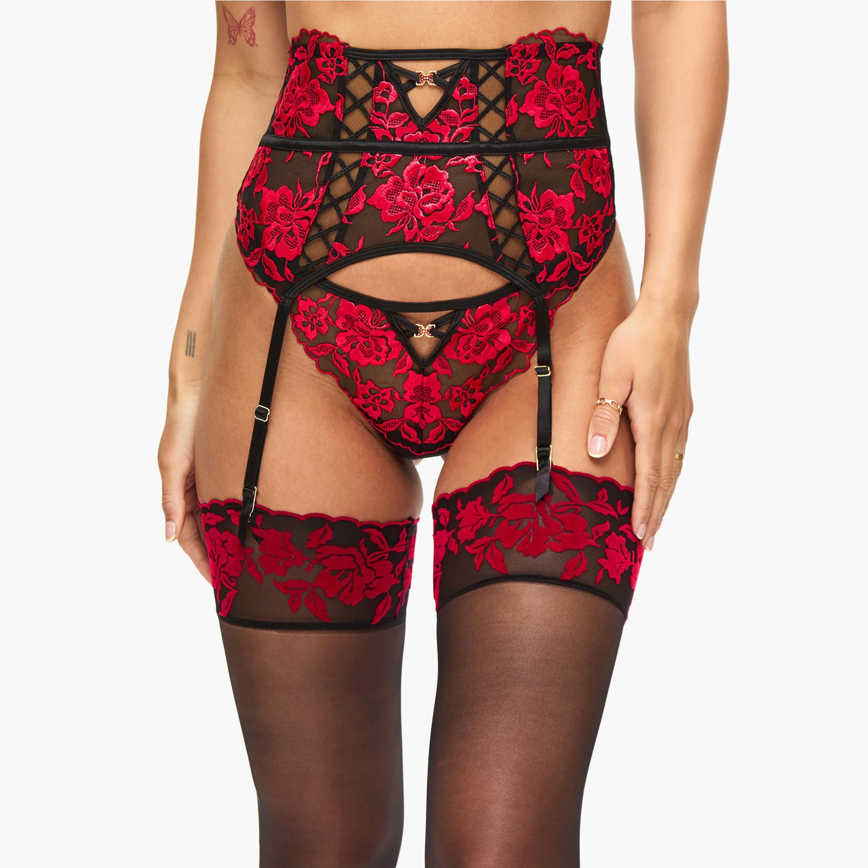 Ann Summers Endless Attraction Black and Red Floral Women's Waspie Garter-women-clothing-lingerie-lingerieaccessories-image-1
