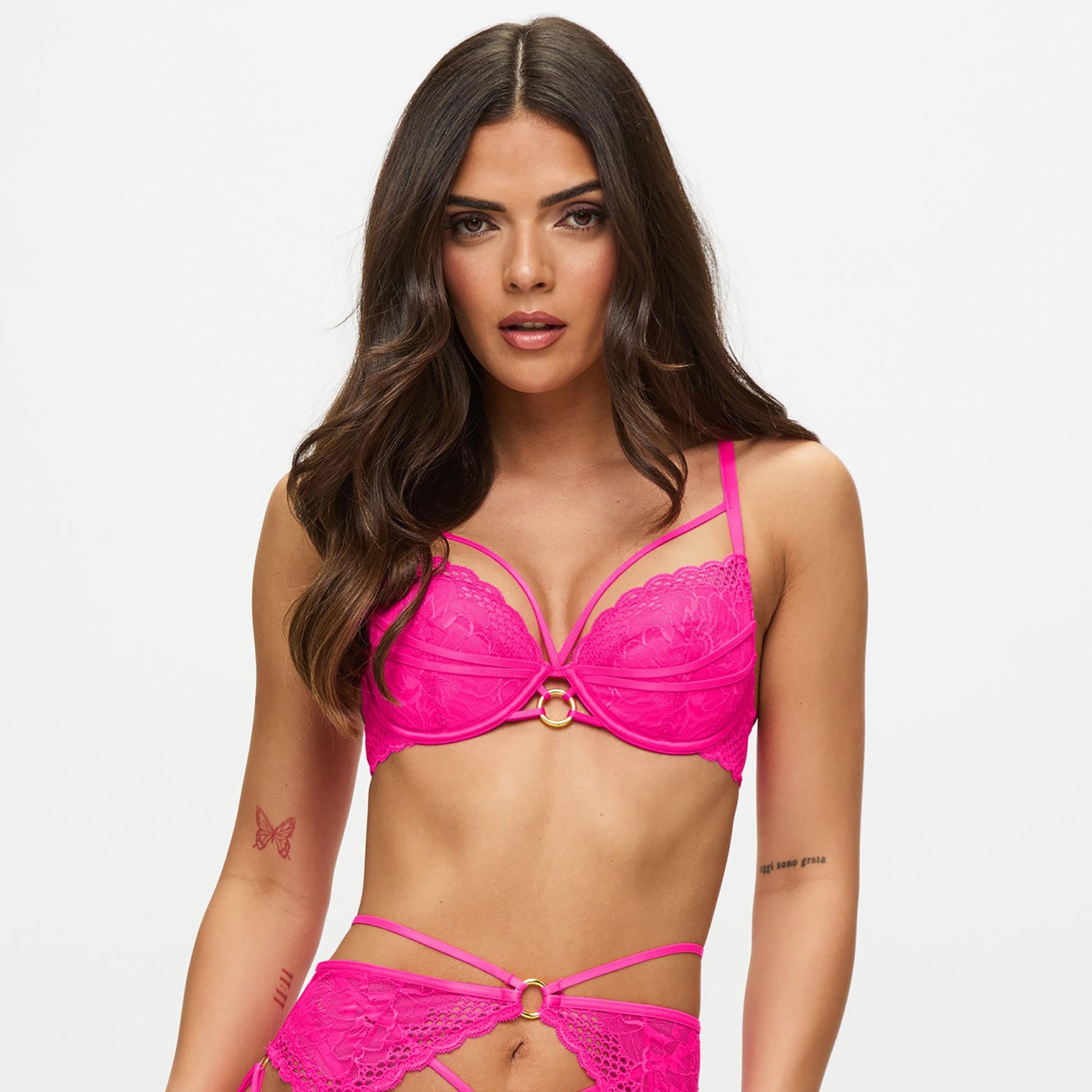 Ann Summers Compelling Bright Pink Lace Wired Medium Support Padded Women's Plunge Bra-women-clothing-lingerie-bras-image-1
