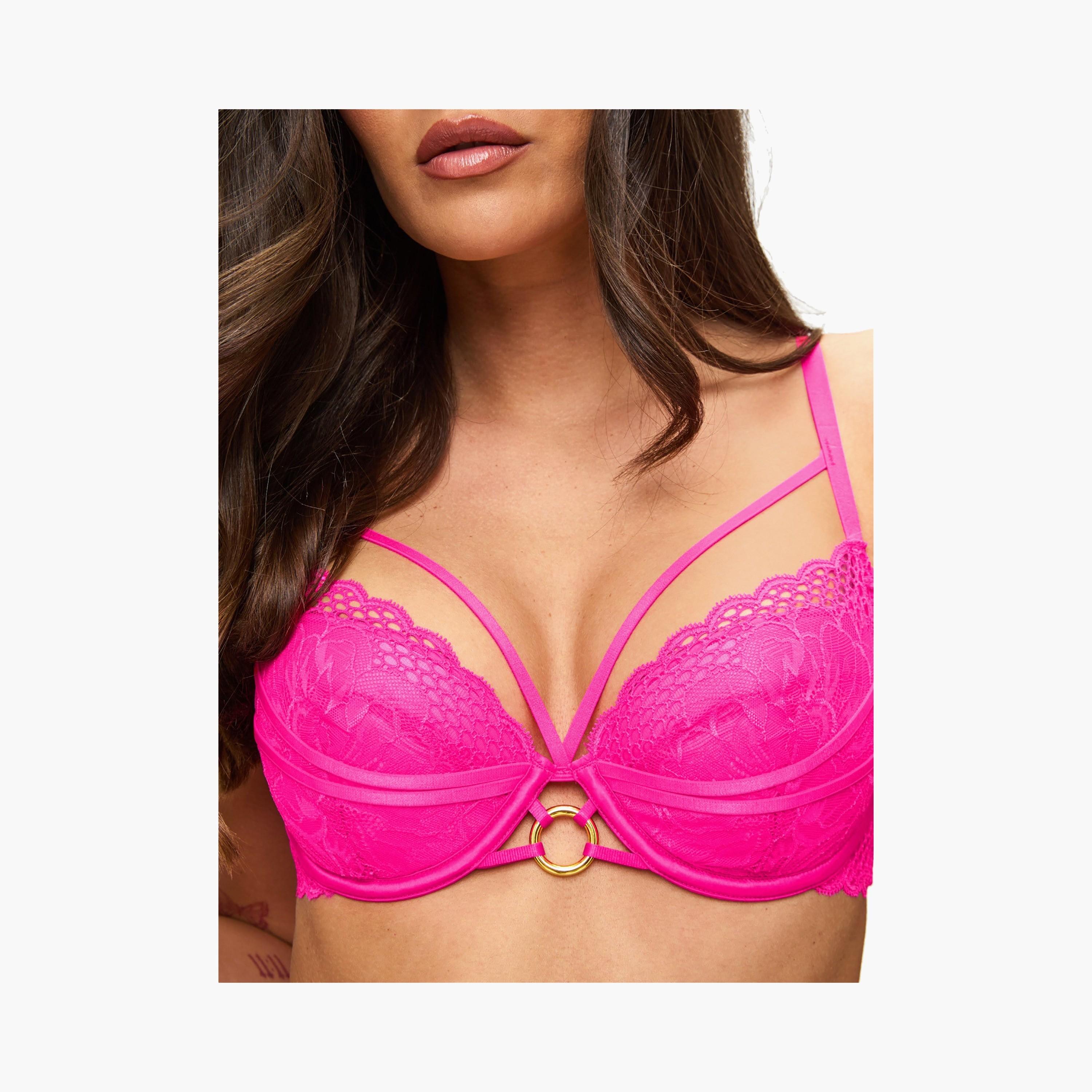 Ann Summers Compelling Bright Pink Lace Wired Medium Support Padded Women's Plunge Bra-women-clothing-lingerie-bras-image-2