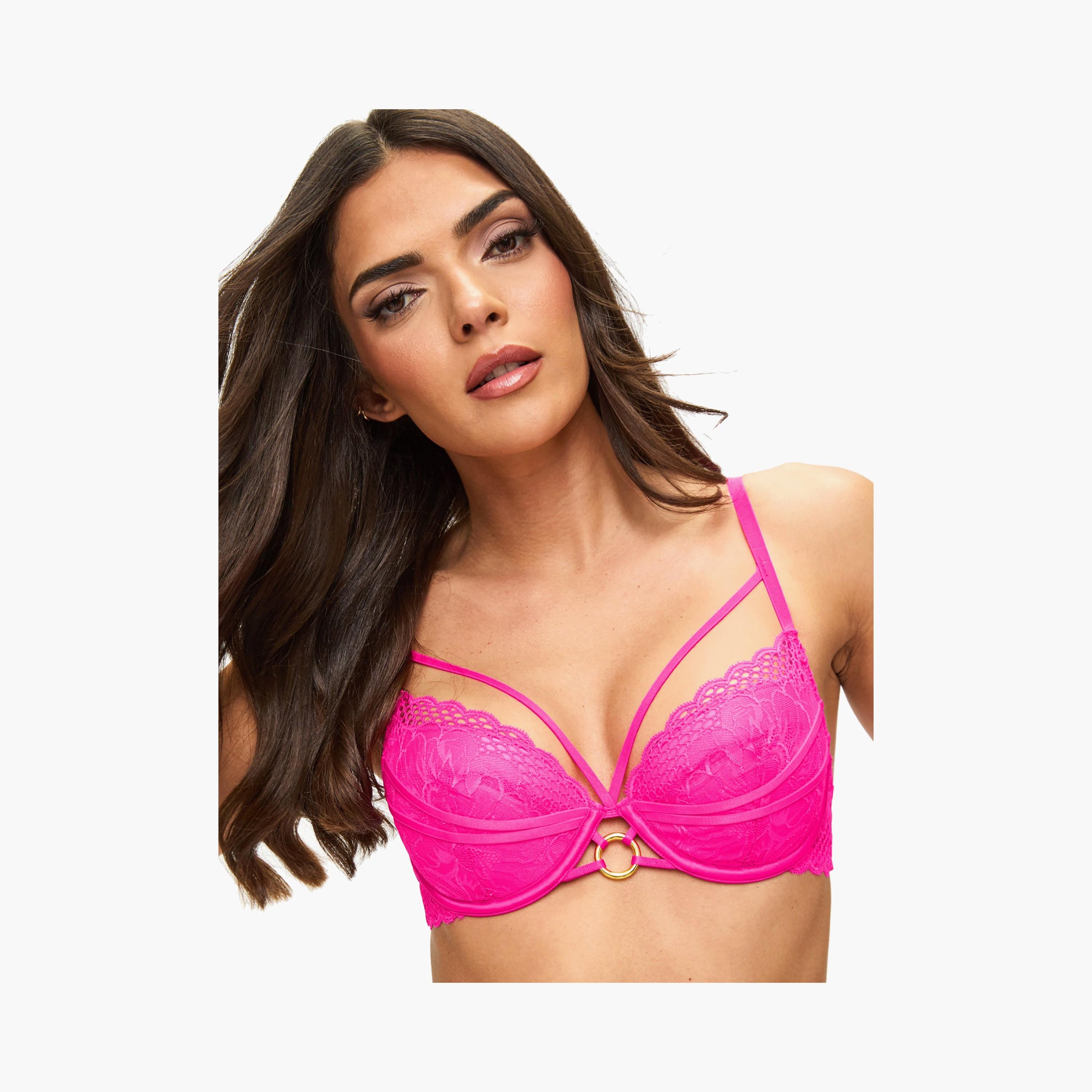 Ann Summers Compelling Bright Pink Lace Wired Medium Support Padded Women's Plunge Bra-women-clothing-lingerie-bras-image-5
