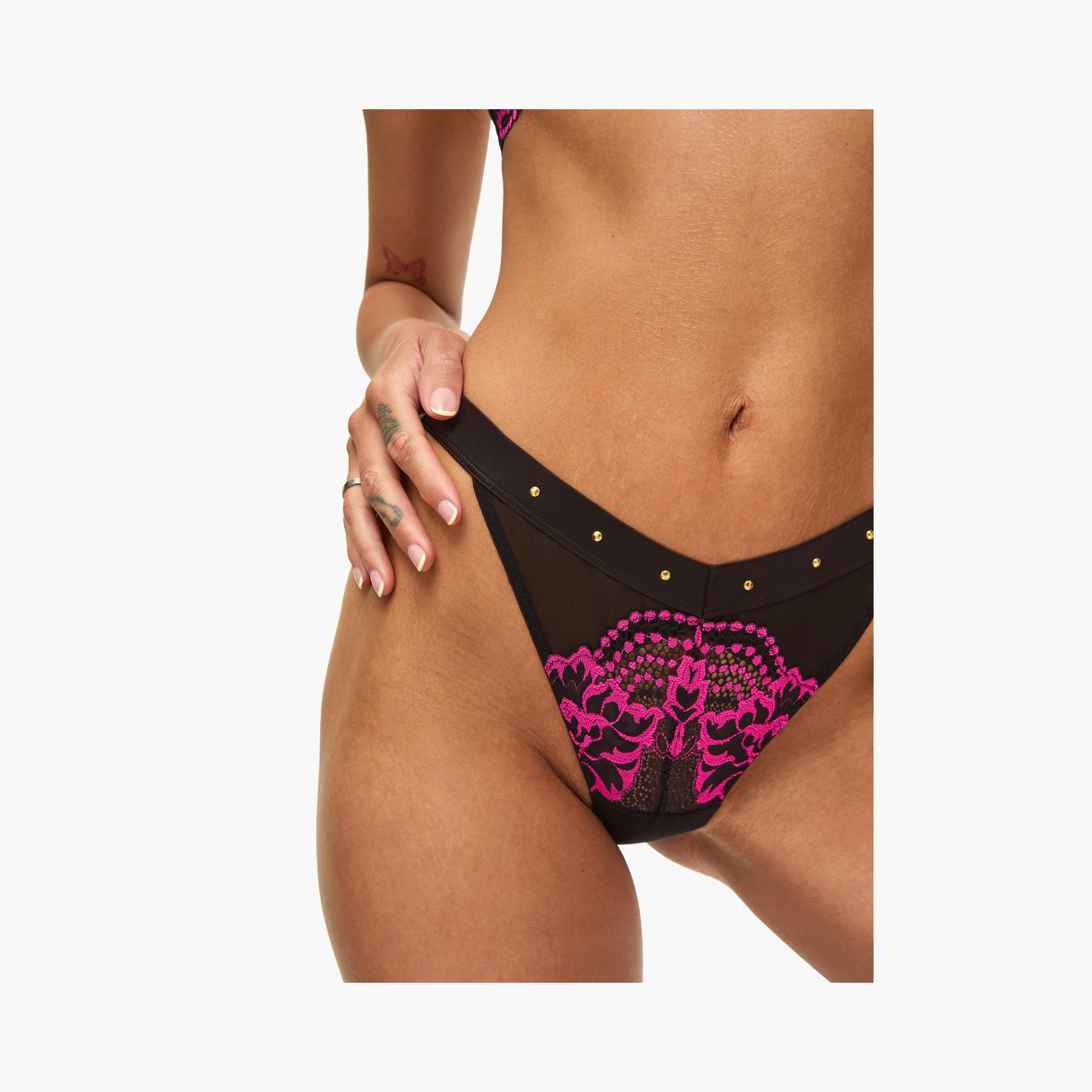 Ann Summers Seductive Black and Pink Lace Low Coverage Women's Thongs-women-clothing-lingerie-panties-image-3