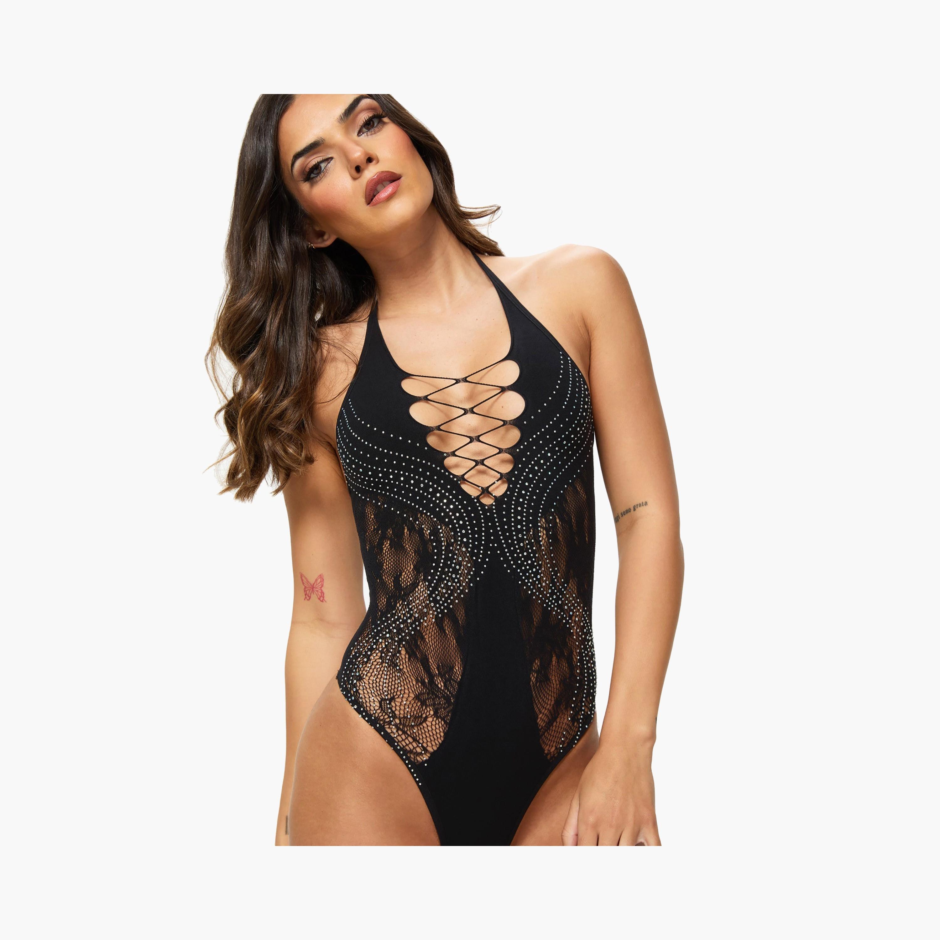 بودي سوت نسائي أسود غير برباط وغير مبطن دانتيل إلكتريك من آن سمرز-women-clothing-lingerie-babydollsandbodysuits-image-3