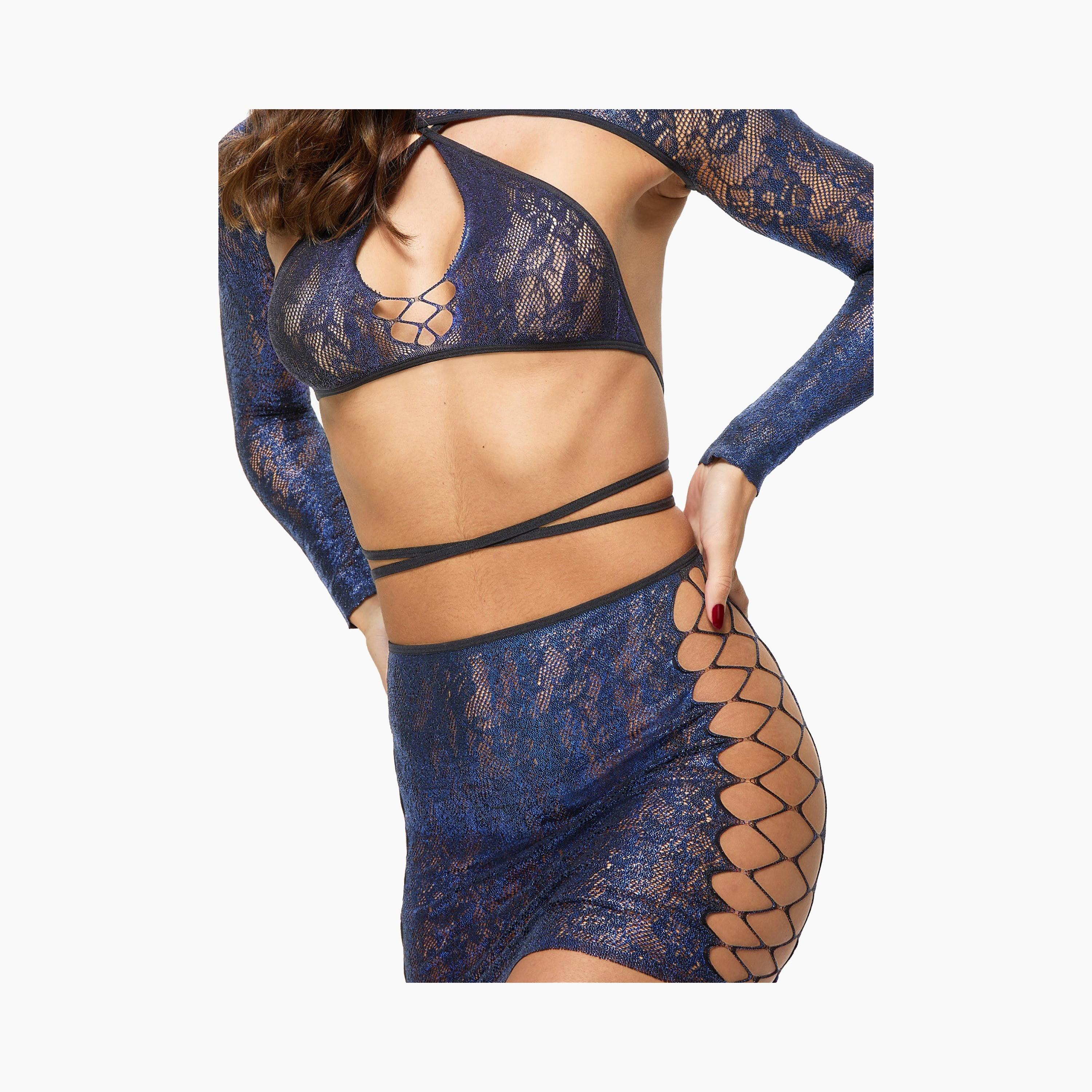 طقم من 3 قطع توب دانتيل مع غطاء ذراع وتنورة من آن سمرز-women-clothing-lingerie-lingeriesets-image-3