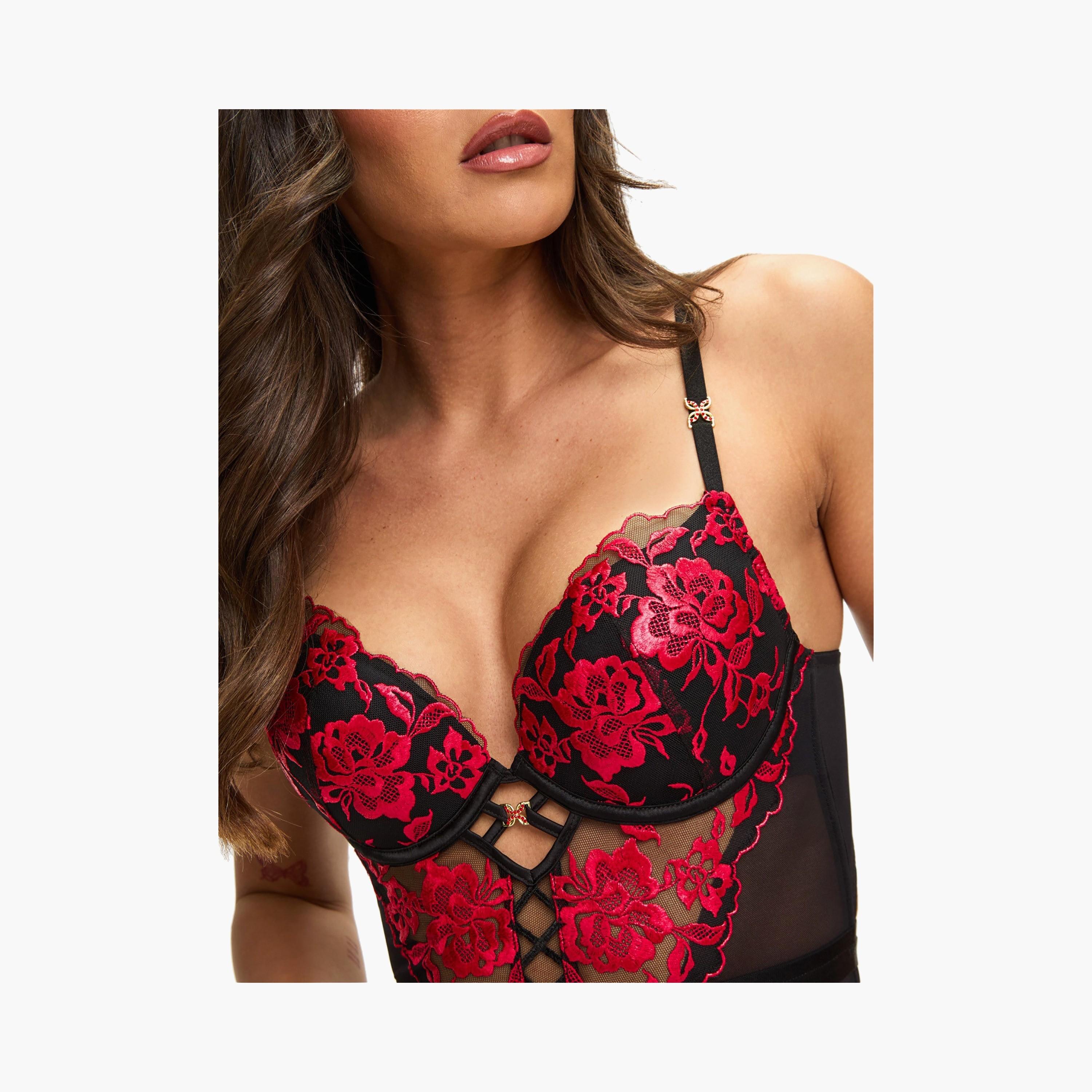 Ann Summers Endless Attraction Black and Red Floral Wired Medium Support Padded Women's Babydoll-women-clothing-lingerie-babydollsandbodysuits-image-2