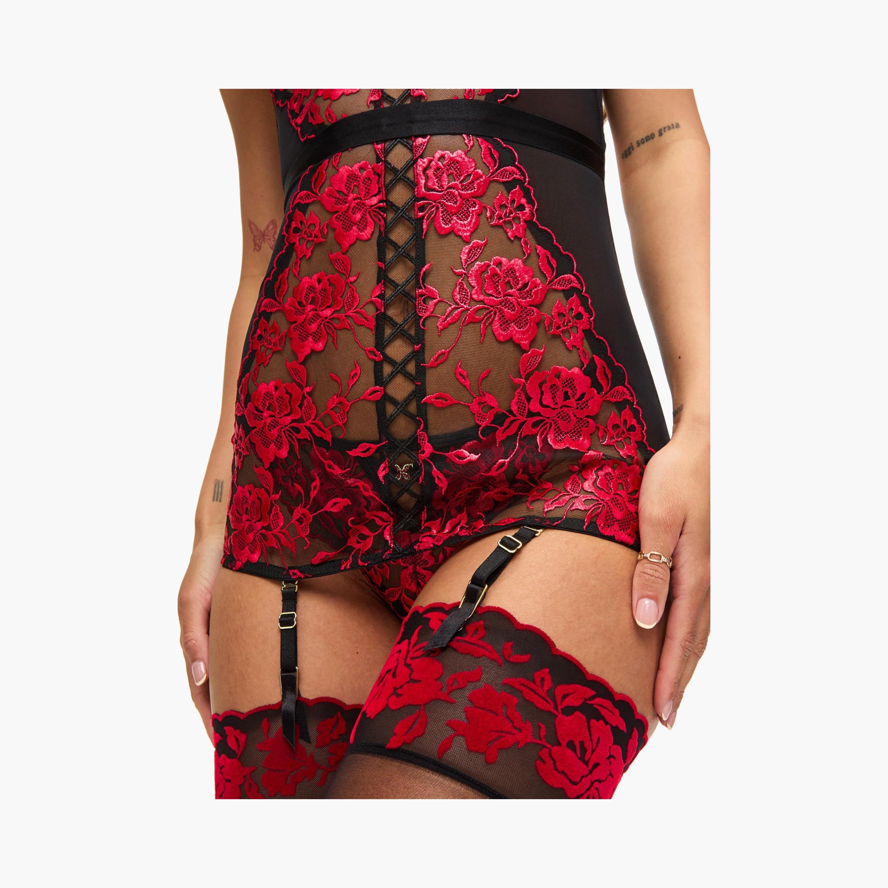 Ann Summers Endless Attraction Black and Red Floral Wired Medium Support Padded Women's Babydoll-women-clothing-lingerie-babydollsandbodysuits-image-3