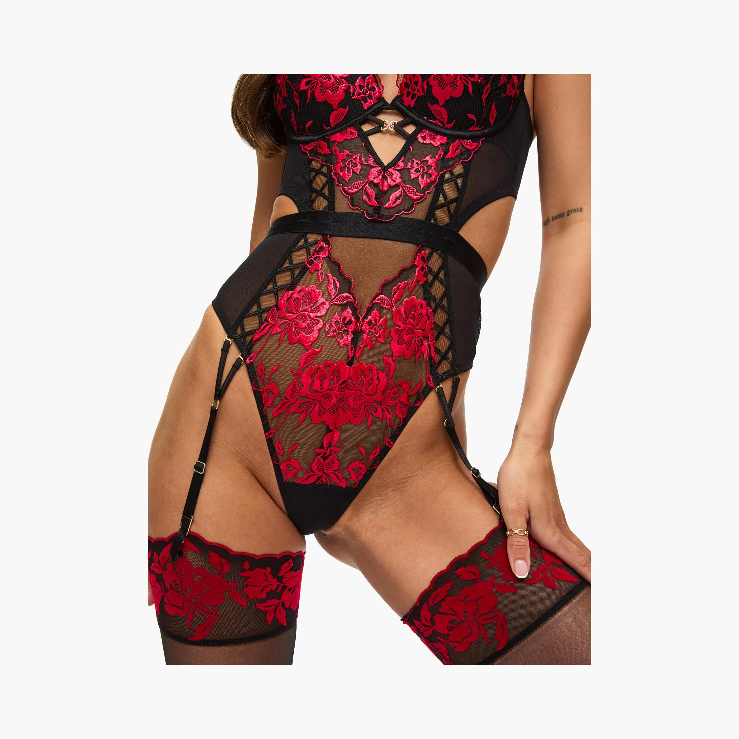 Ann Summers Endless Attraction Black and Red Floral Wired Medium Support Padded Women's Bodysuit-women-clothing-lingerie-babydollsandbodysuits-image-3