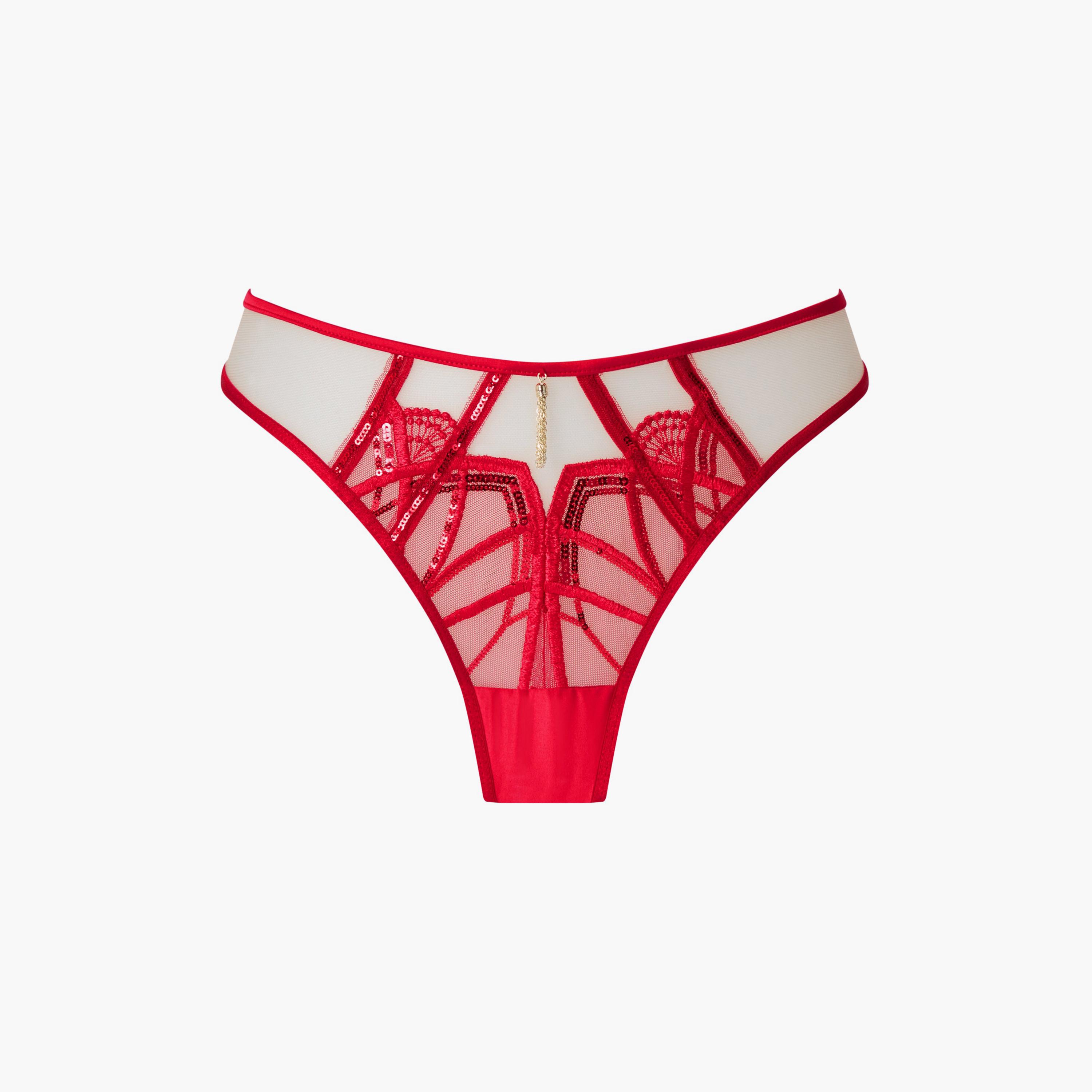 Ann Summers Desiring Decadence Red Sequined & Embroidered Low Coverage Women's Thong Panties-women-clothing-lingerie-panties-image-5
