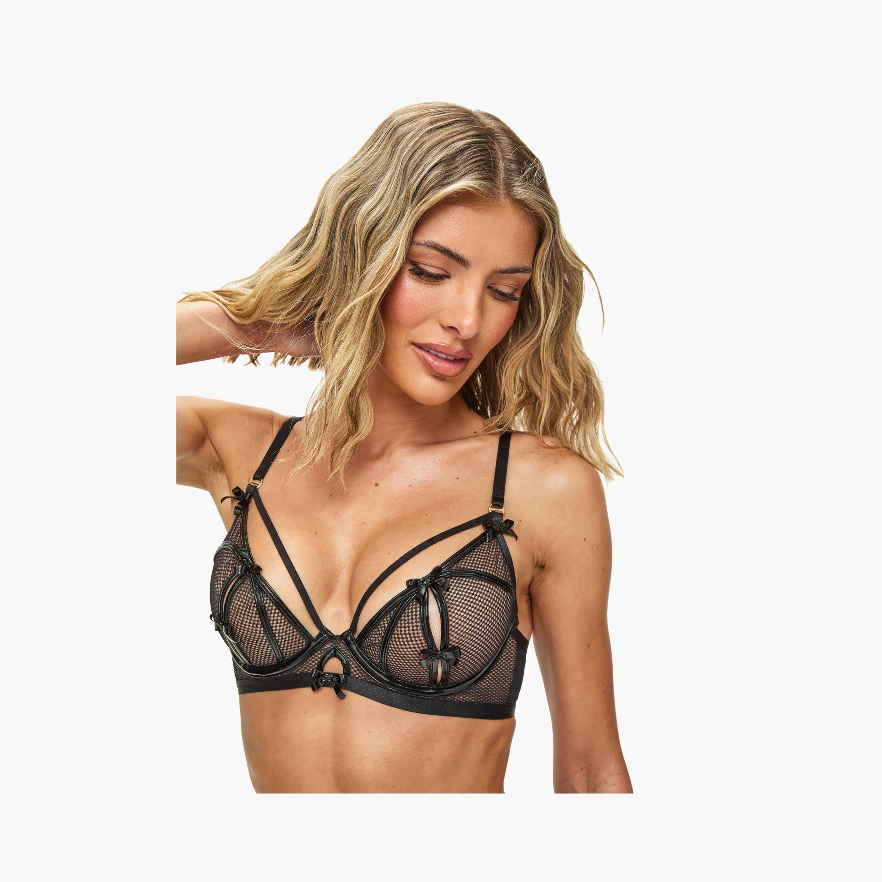 Ann Summers Tied By Desire Black Lace Wired Medium Support Non-Padded Women's Plunge Bra-women-clothing-lingerie-bras-image-2