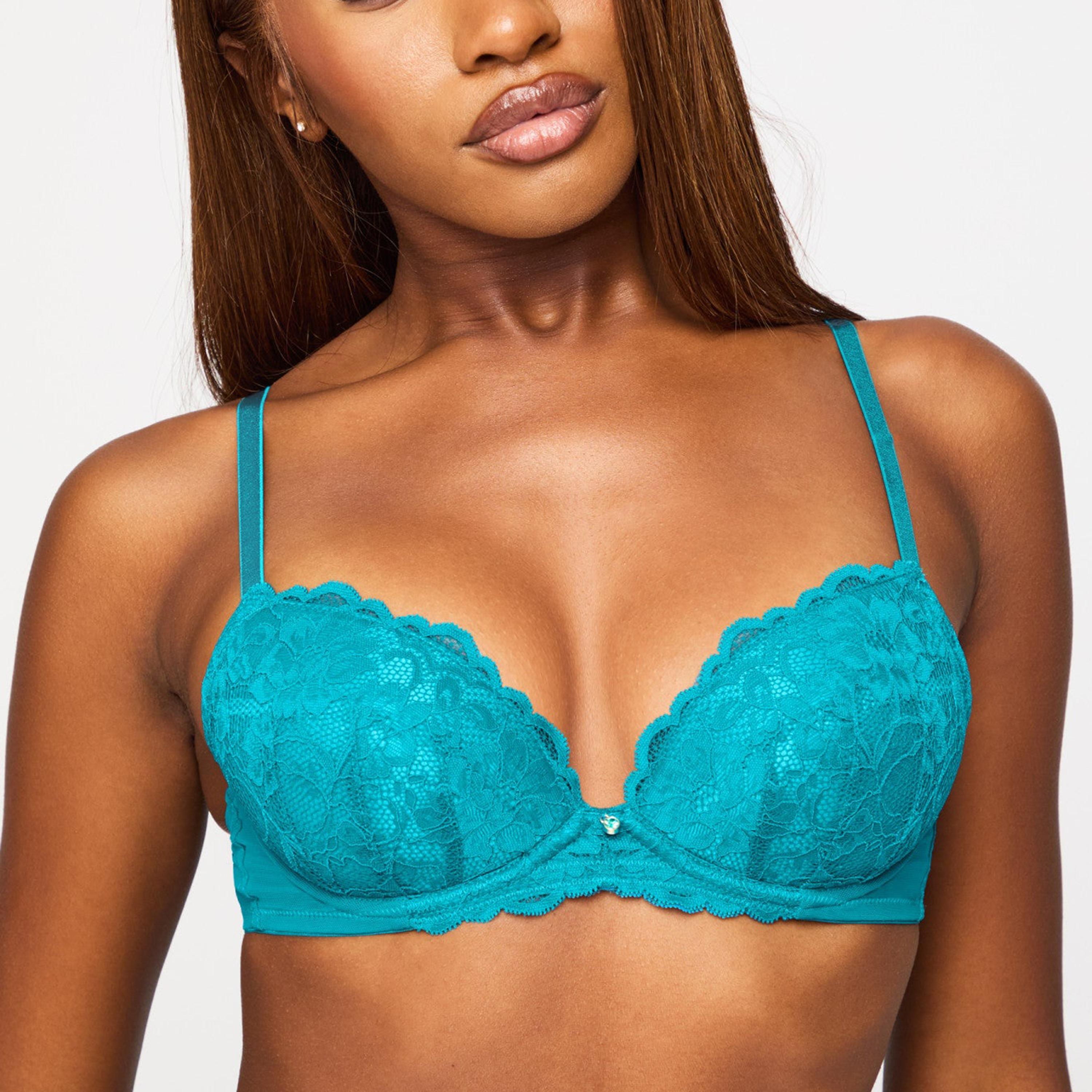 Ann Summers Sexy Teal Floral Lace Wired Medium Support Padded Women's Plunge Bra-women-clothing-lingerie-bras-image-4