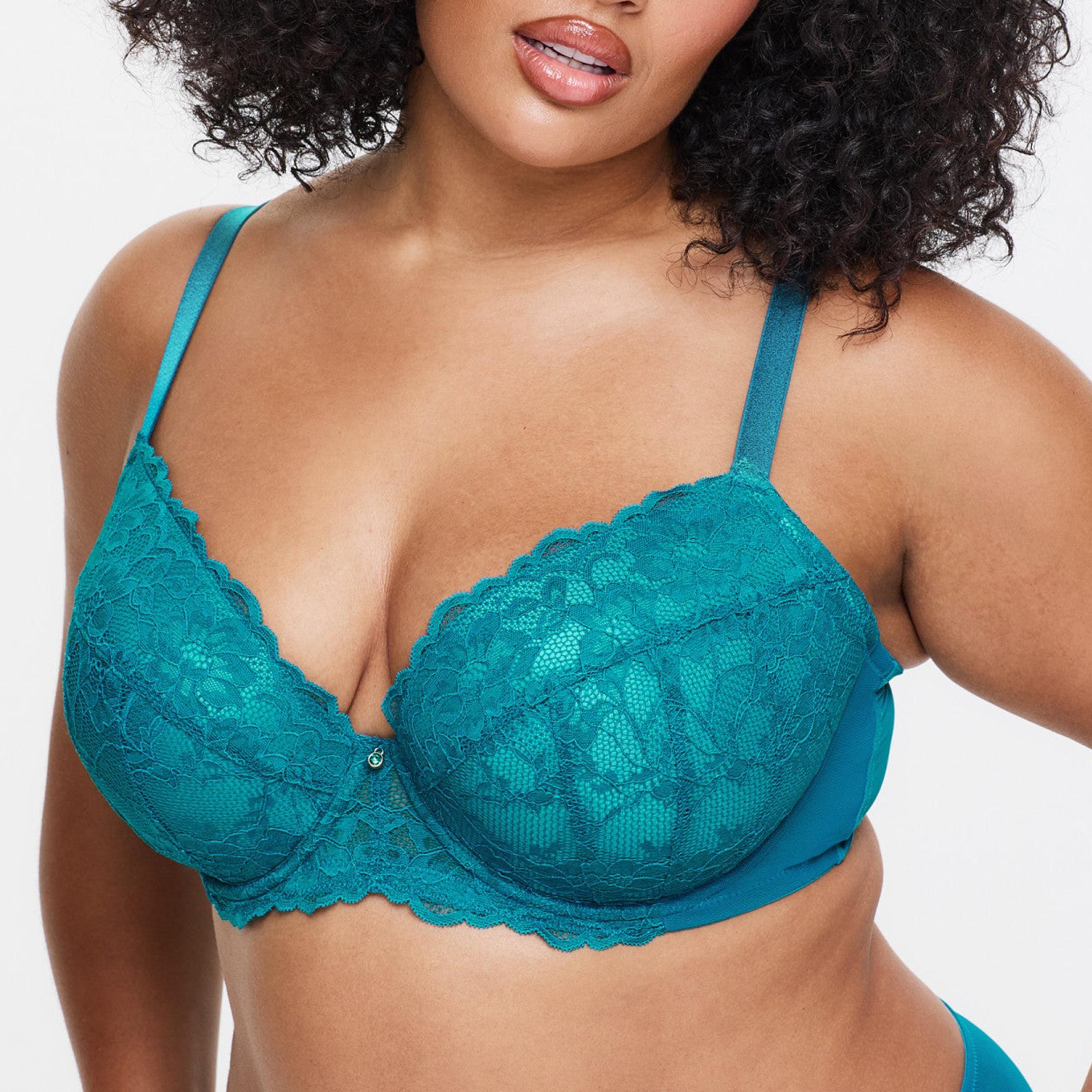 Ann Summers Sexy Teal Floral Lace Wired Medium Support Padded Women's Plunge Bra-women-clothing-lingerie-bras-image-5