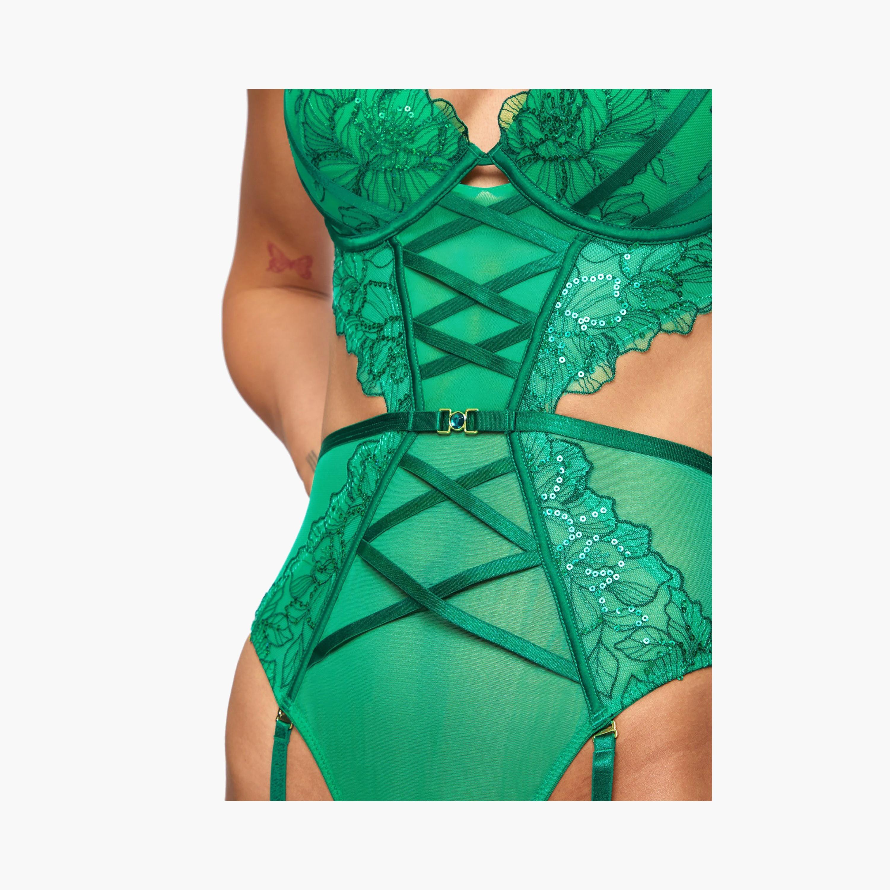 Ann Summers Divine Temptation Mid Green Sequins Wired Medium Support Padded Women's Bodysuit-women-clothing-lingerie-babydollsandbodysuits-image-2