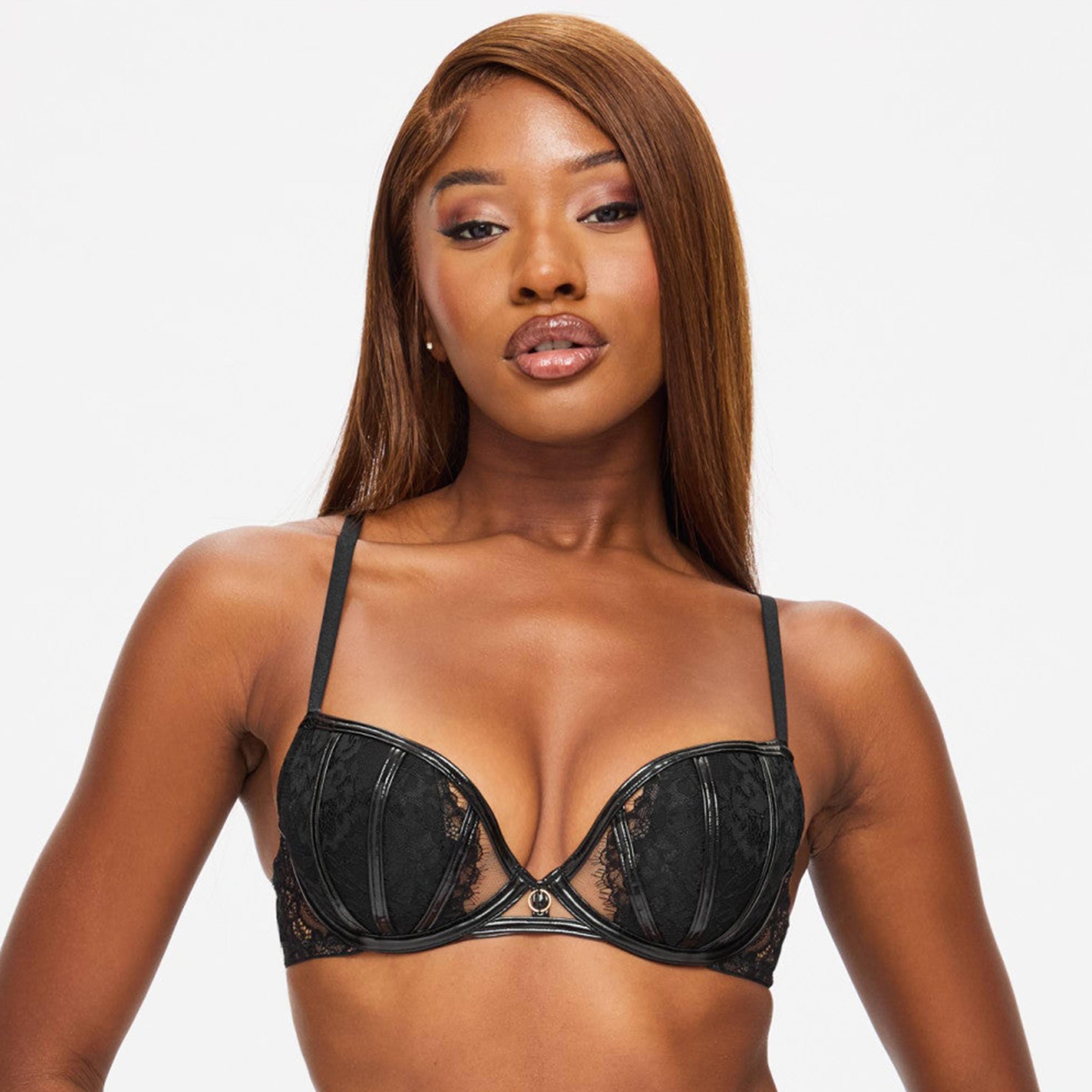 Ann Summers Undeniable Black Floral Lace Wired Medium Support Padded Women's Plunge Bra-women-clothing-lingerie-bras-image-1