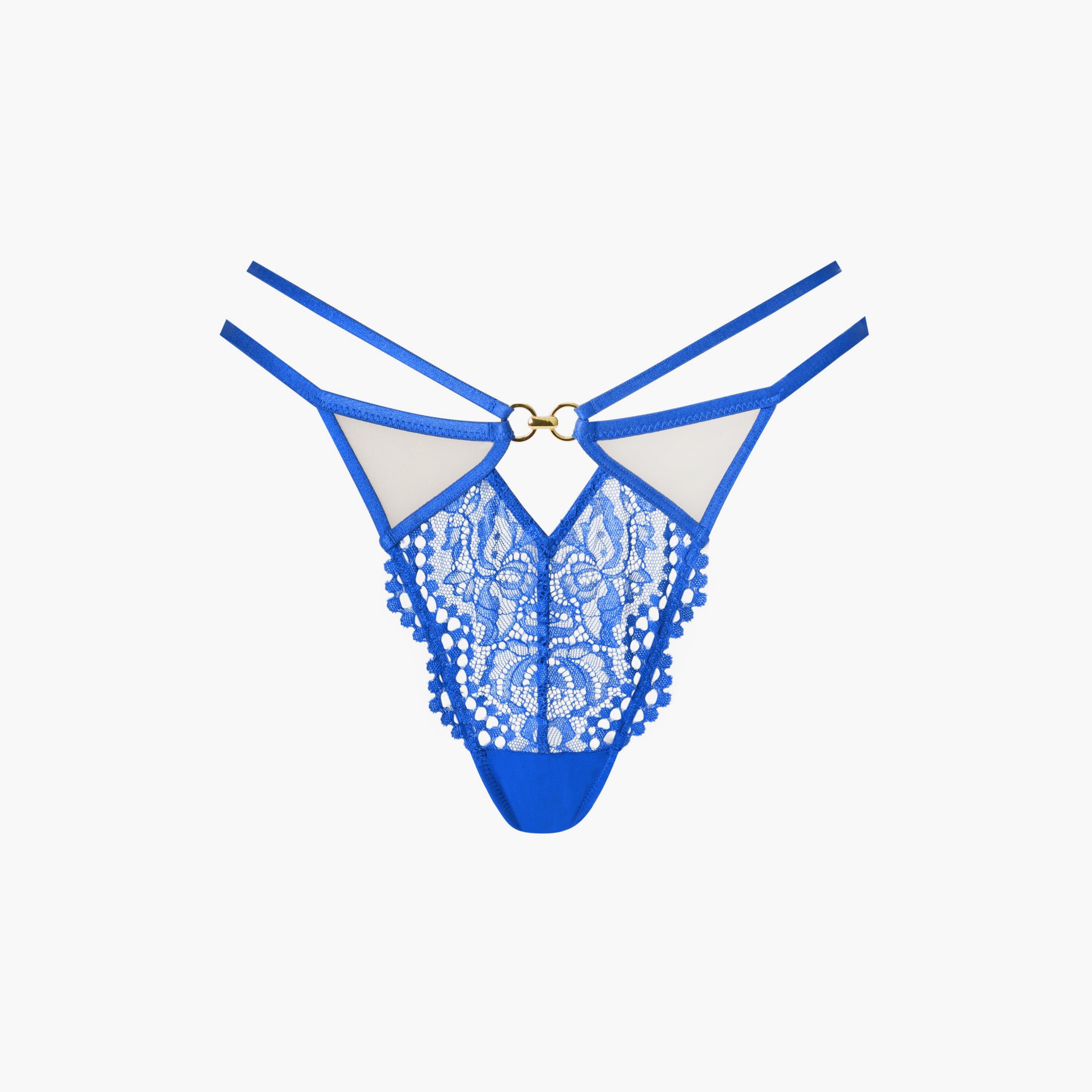 سروال داخلي نسائي "ثونغ" أزرق بدانتيل زهور وتغطية منخفضة لافرز من آن سامرز-women-clothing-lingerie-panties-image-5
