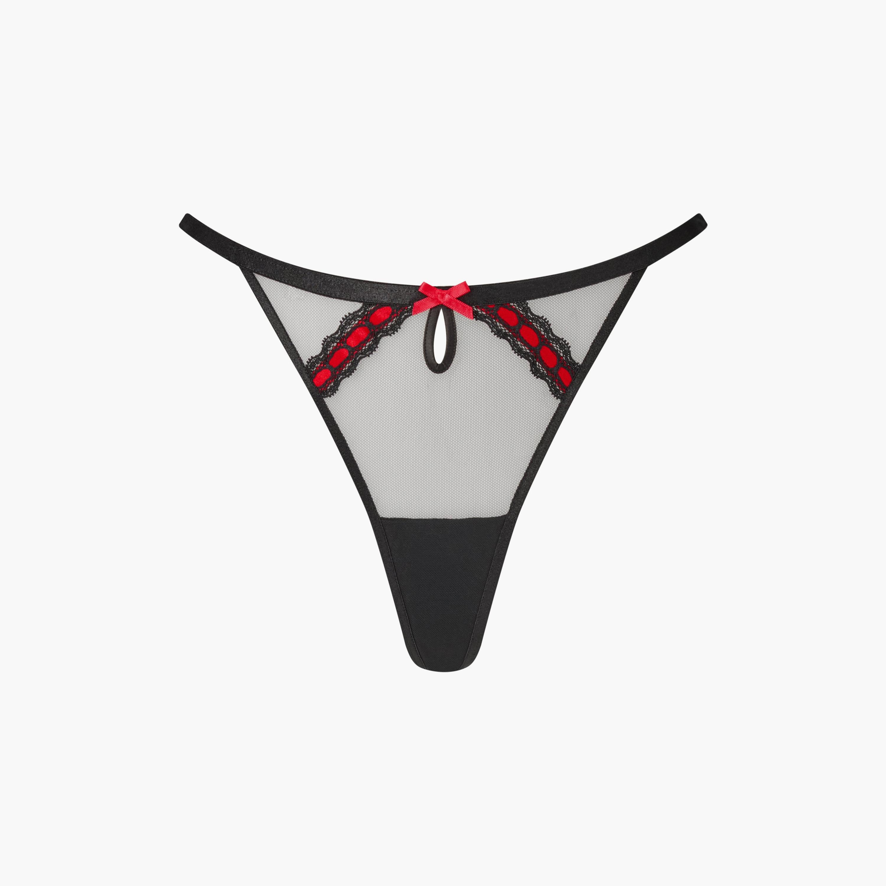 Ann Summers Roxanne Black Lace Trim Low Coverage Women's T-String Panties-women-clothing-lingerie-panties-image-5