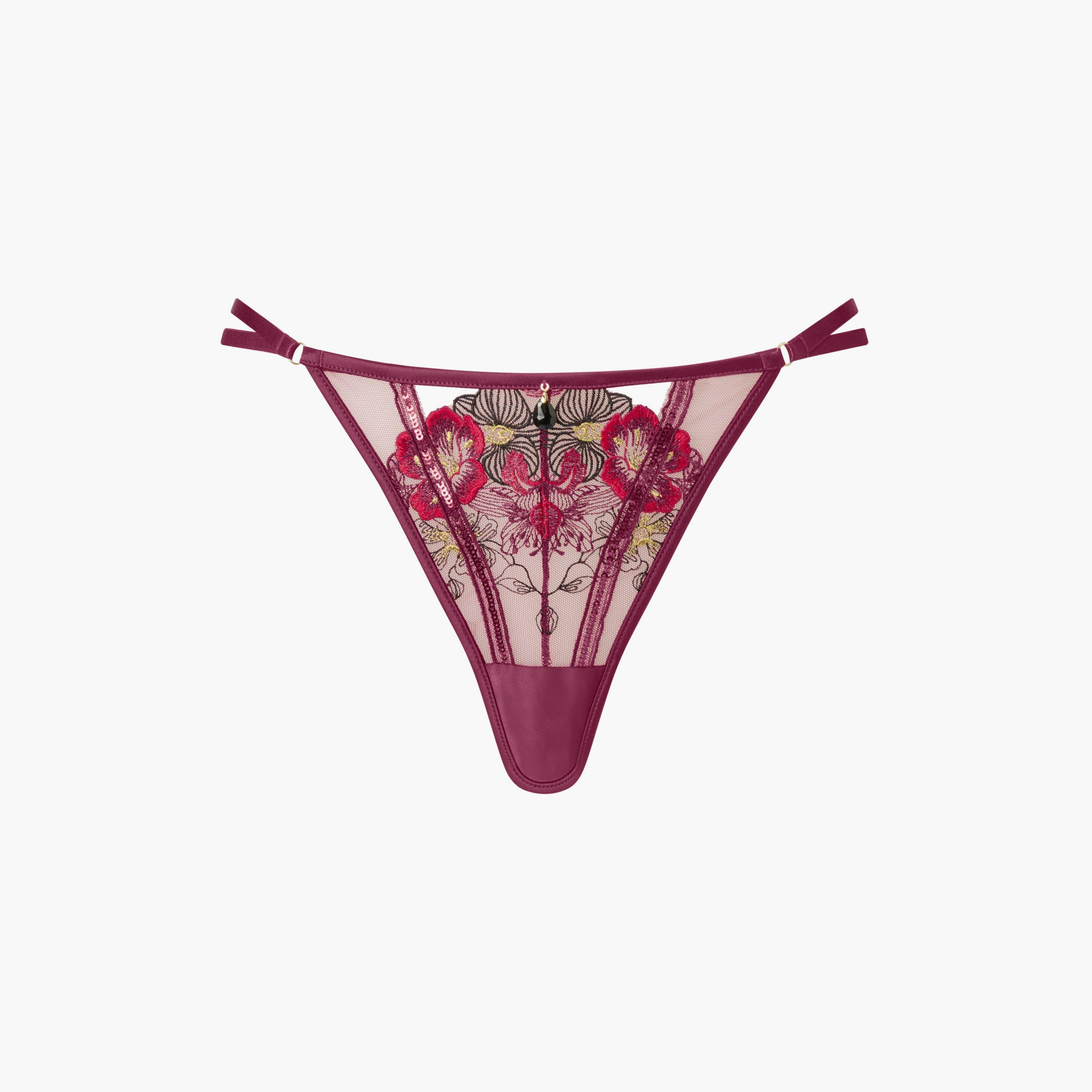 Ann Summers Shimmering Red Floral Embroidered Low Coverage Women's Thong Panties-women-clothing-lingerie-panties-image-5