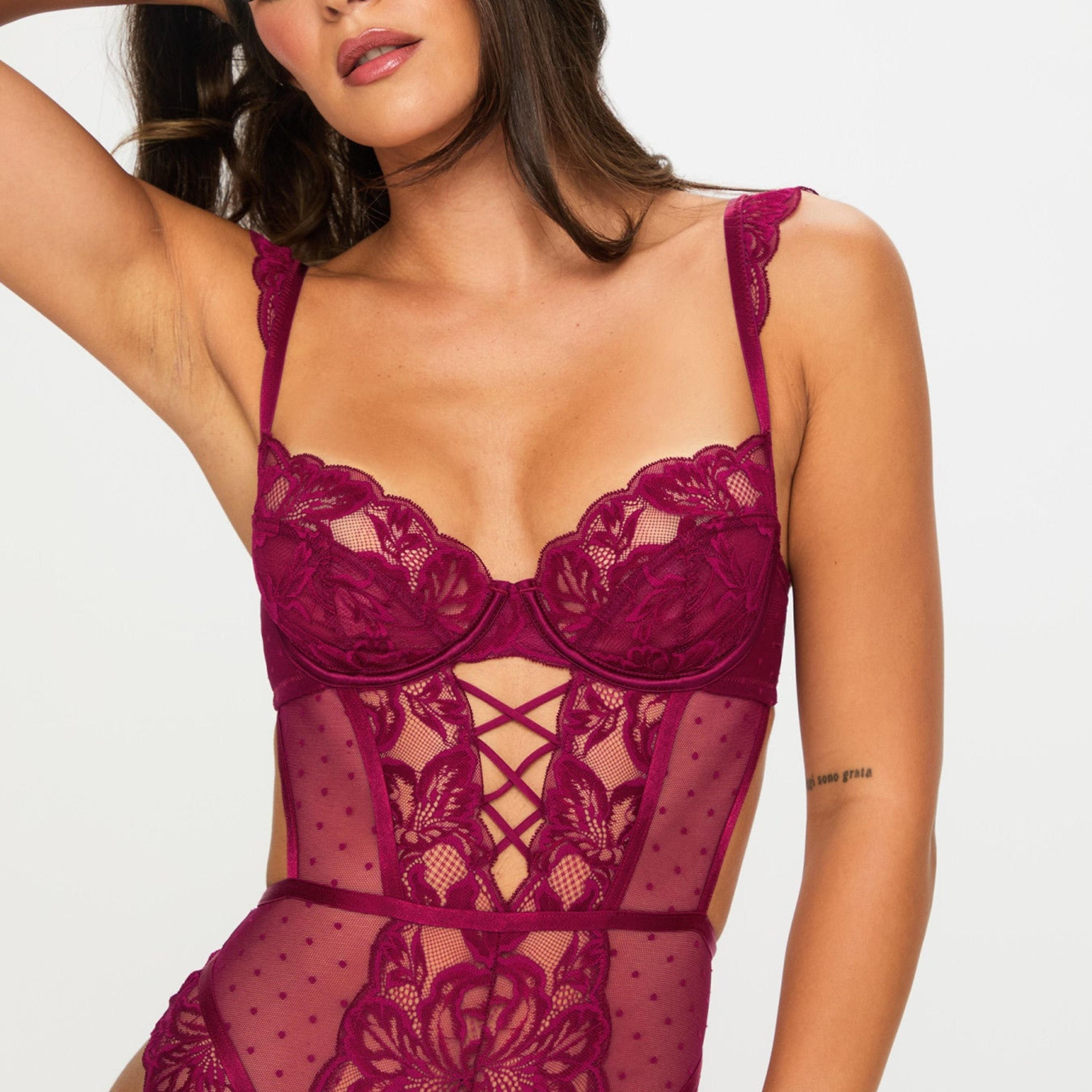 Ann Summers Sexy Burgundy Floral Lace Wired Medium Support Unlined Women's Bodysuit-women-clothing-lingerie-babydollsandbodysuits-image-5