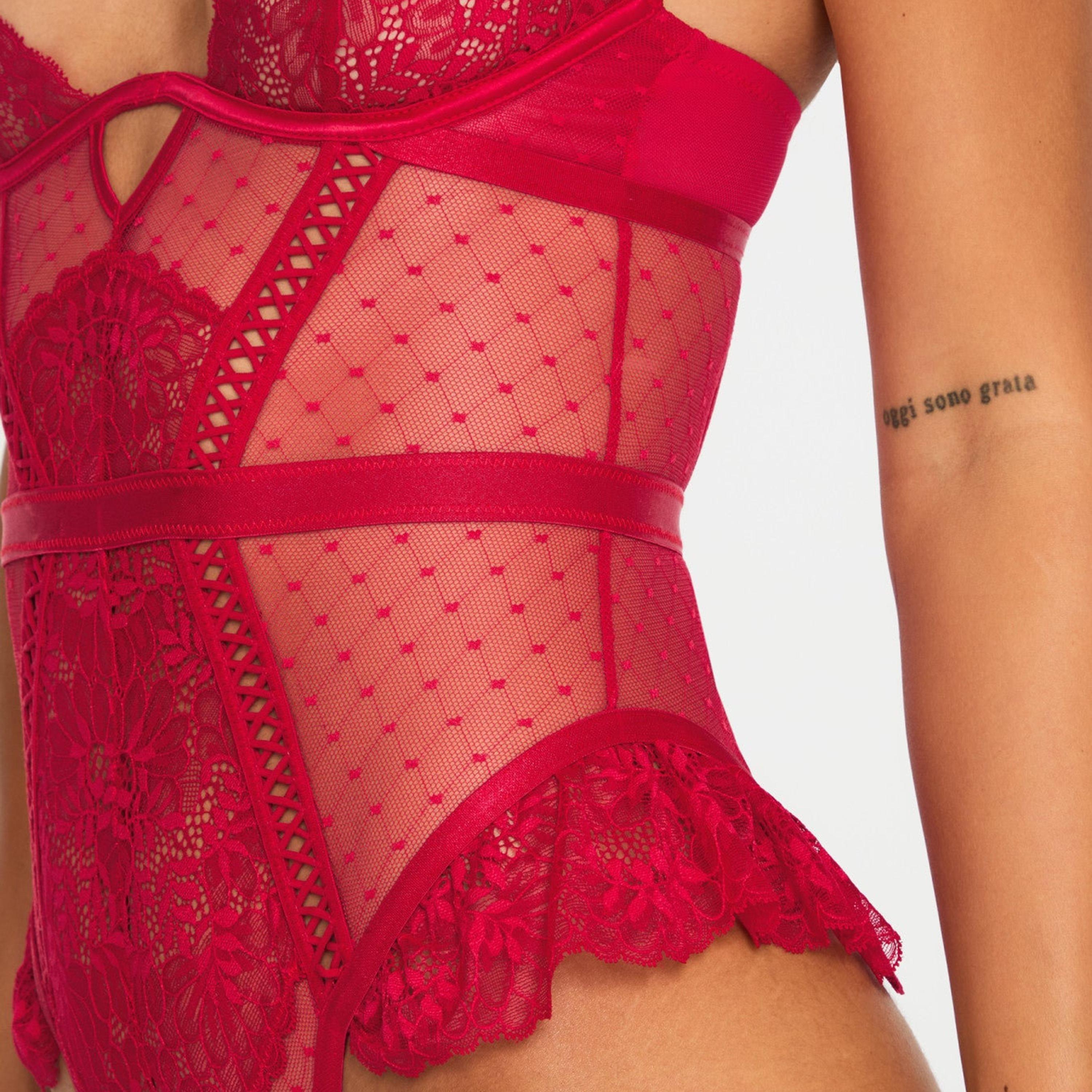 بودي سوت نسائي مثير غير مبطن بسلك ودعم خفيف من الدانتيل الأحمر من آن سمرز-women-clothing-lingerie-babydollsandbodysuits-image-3