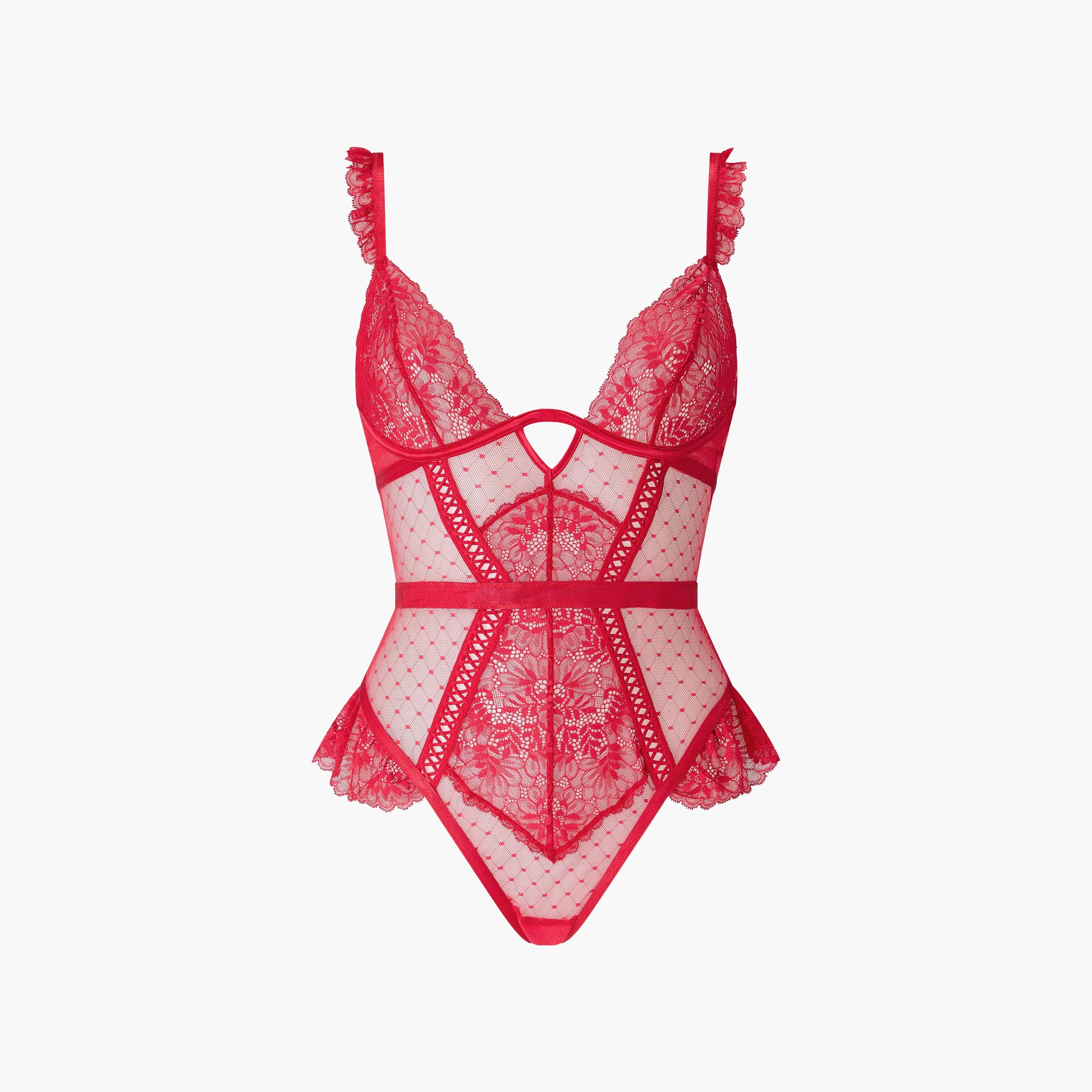 بودي سوت نسائي مثير غير مبطن بسلك ودعم خفيف من الدانتيل الأحمر من آن سمرز-women-clothing-lingerie-babydollsandbodysuits-image-4
