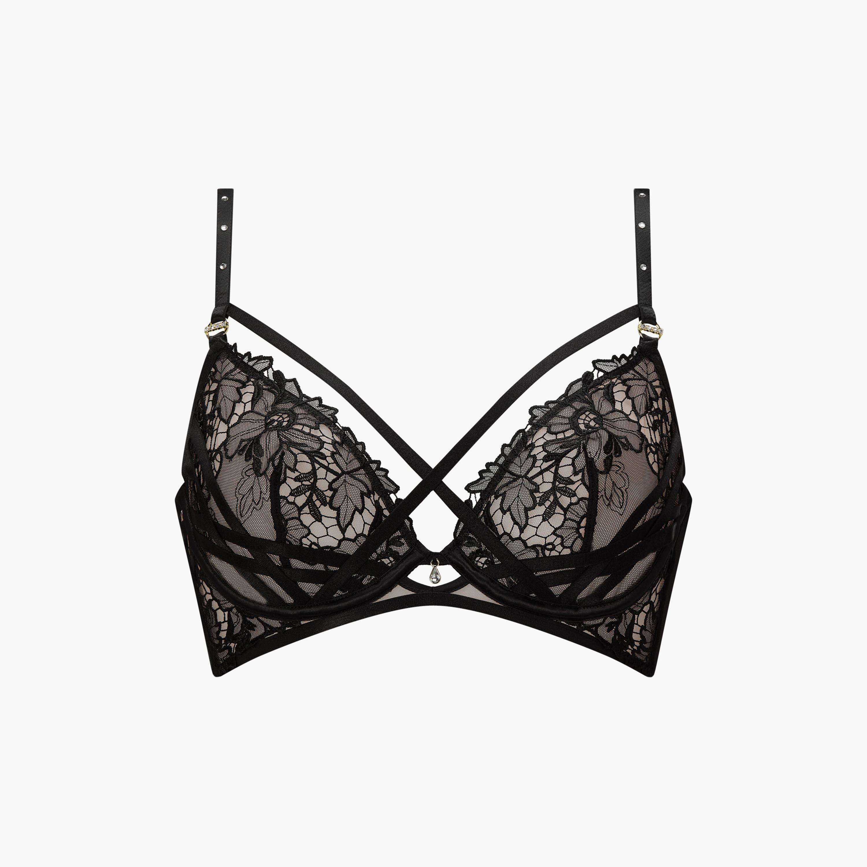 Ann Summers Untold Desire Black Floral Lace Wired Light Support Unlined Women's Plunge Bra-women-clothing-lingerie-bras-image-6