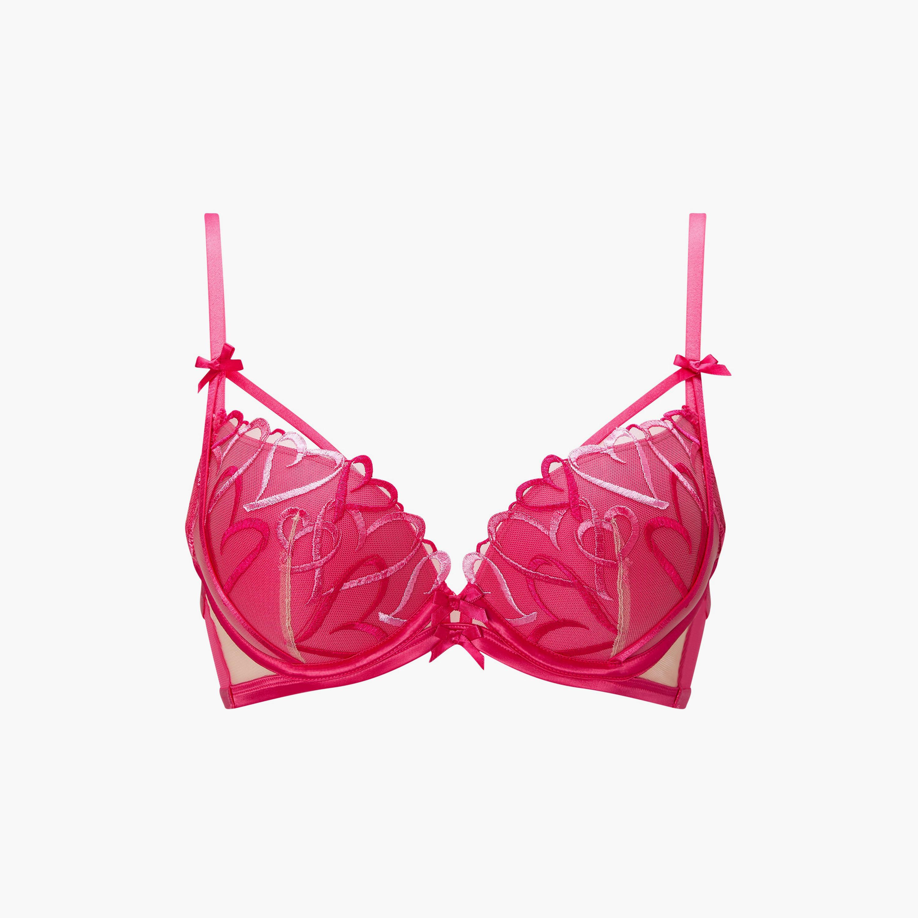 Ann Summers Love Struck Pink Heart Embroidered Wired Medium Support Padded Women's Plunge Bra-women-clothing-lingerie-bras-image-6