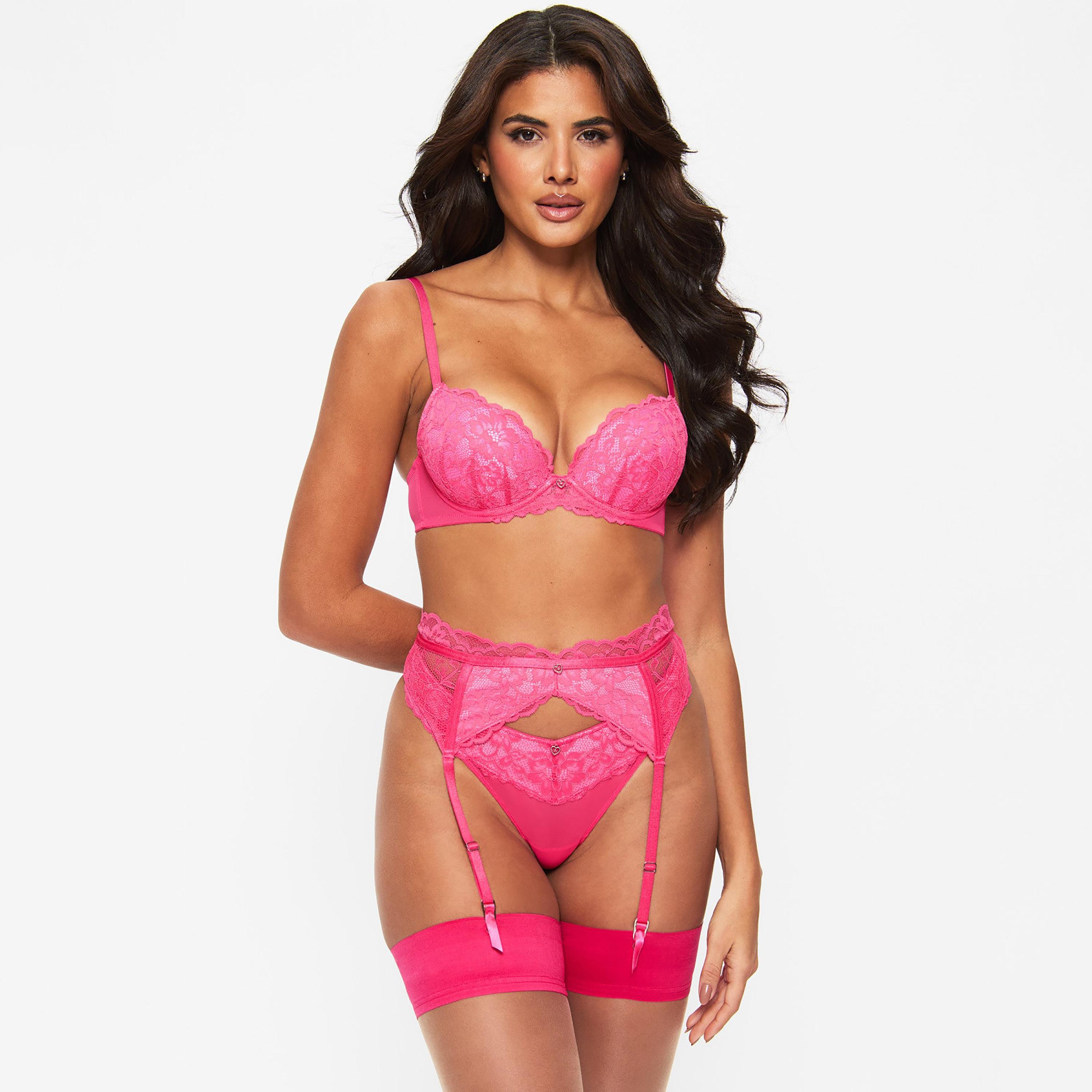 Ann Summers Sexy Pink Floral Lace Wired Medium Support Padded Women's Plunge Bra-women-clothing-lingerie-bras-image-2