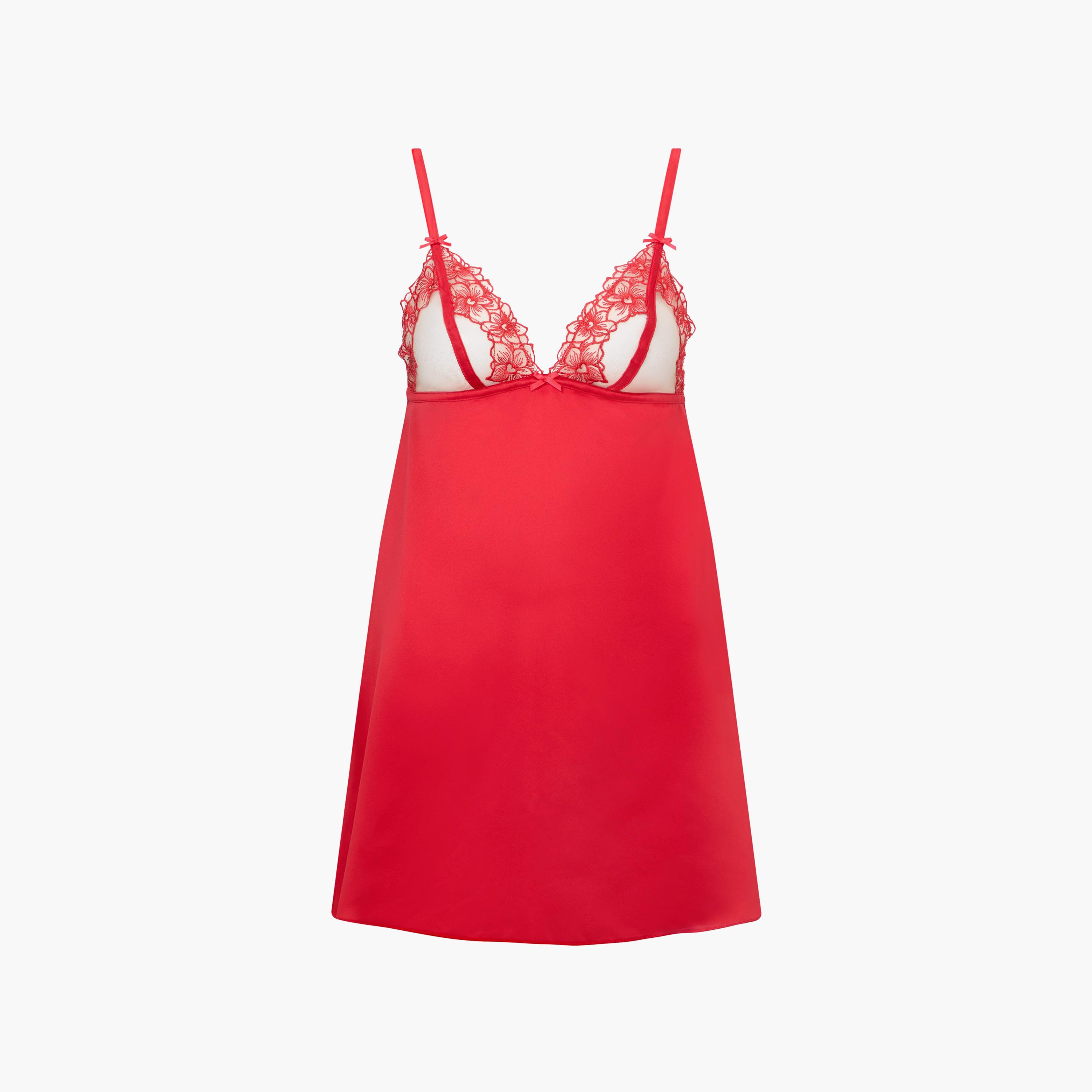 قميص نوم قصير "بيبي دول" أحمر بحواف دانتيل زهور أفاير من آن سامرز-women-clothing-nightwear-nighties-image-6