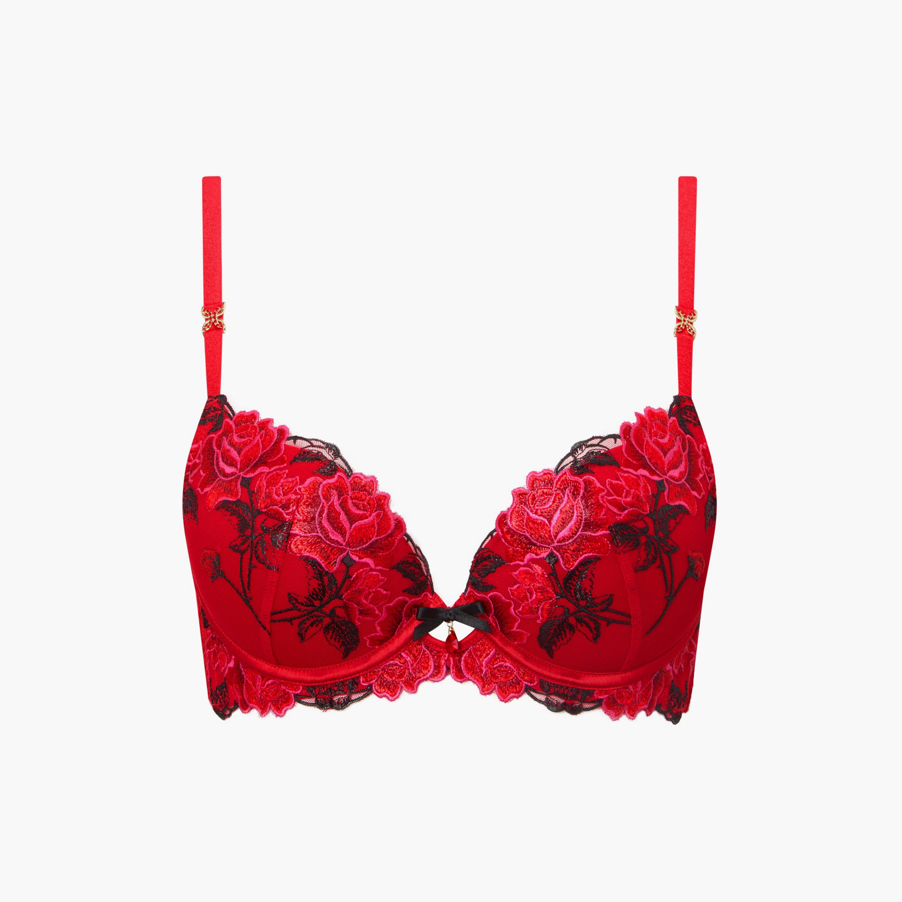 Ann Summers Roses Are Red Floral Embroidered Wired Medium Support Padded Women's Plunge Bra-women-clothing-lingerie-bras-image-7