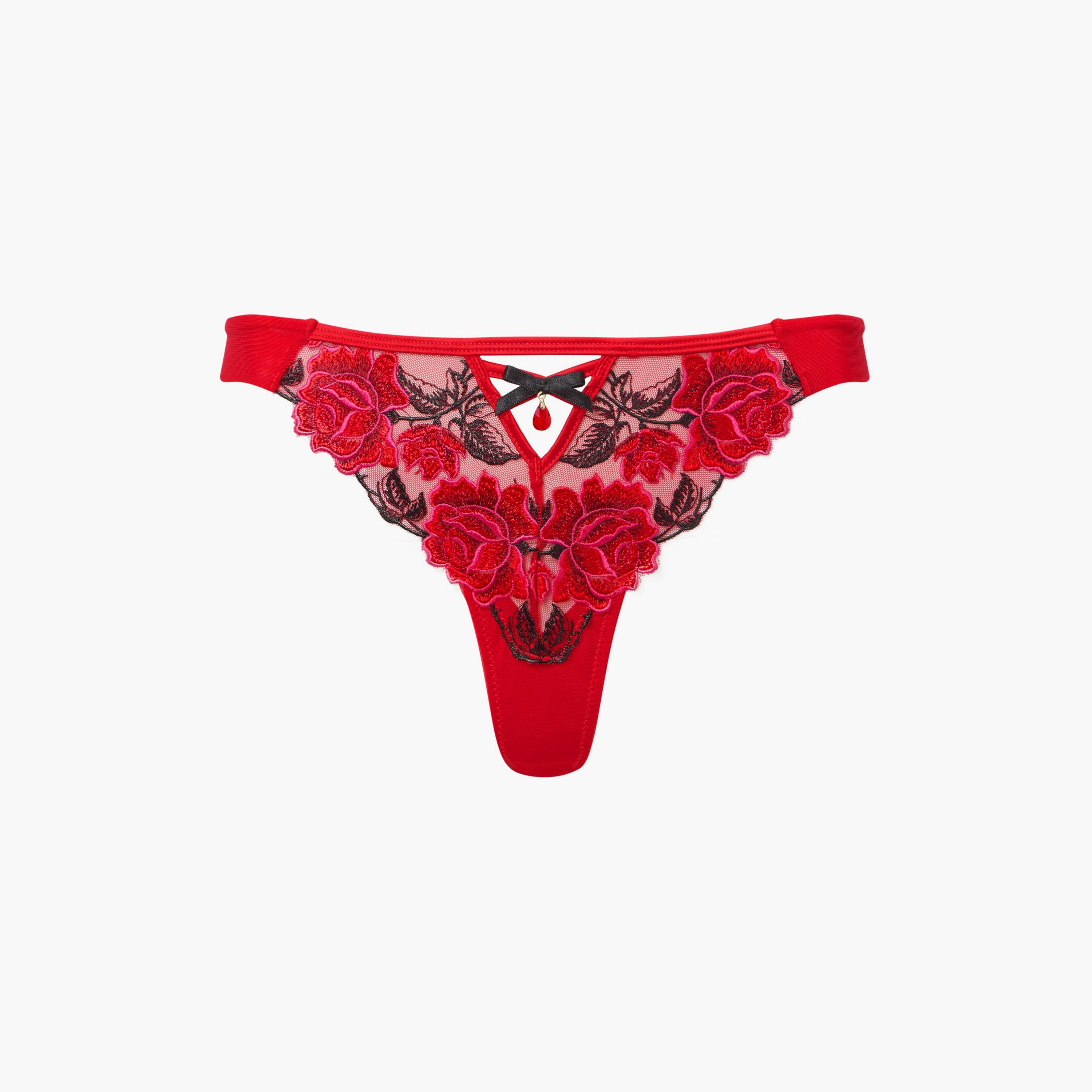 Ann Summers Roses Are Red Floral Embroidered Low Coverage Women's Thong Panties-women-clothing-lingerie-panties-image-6