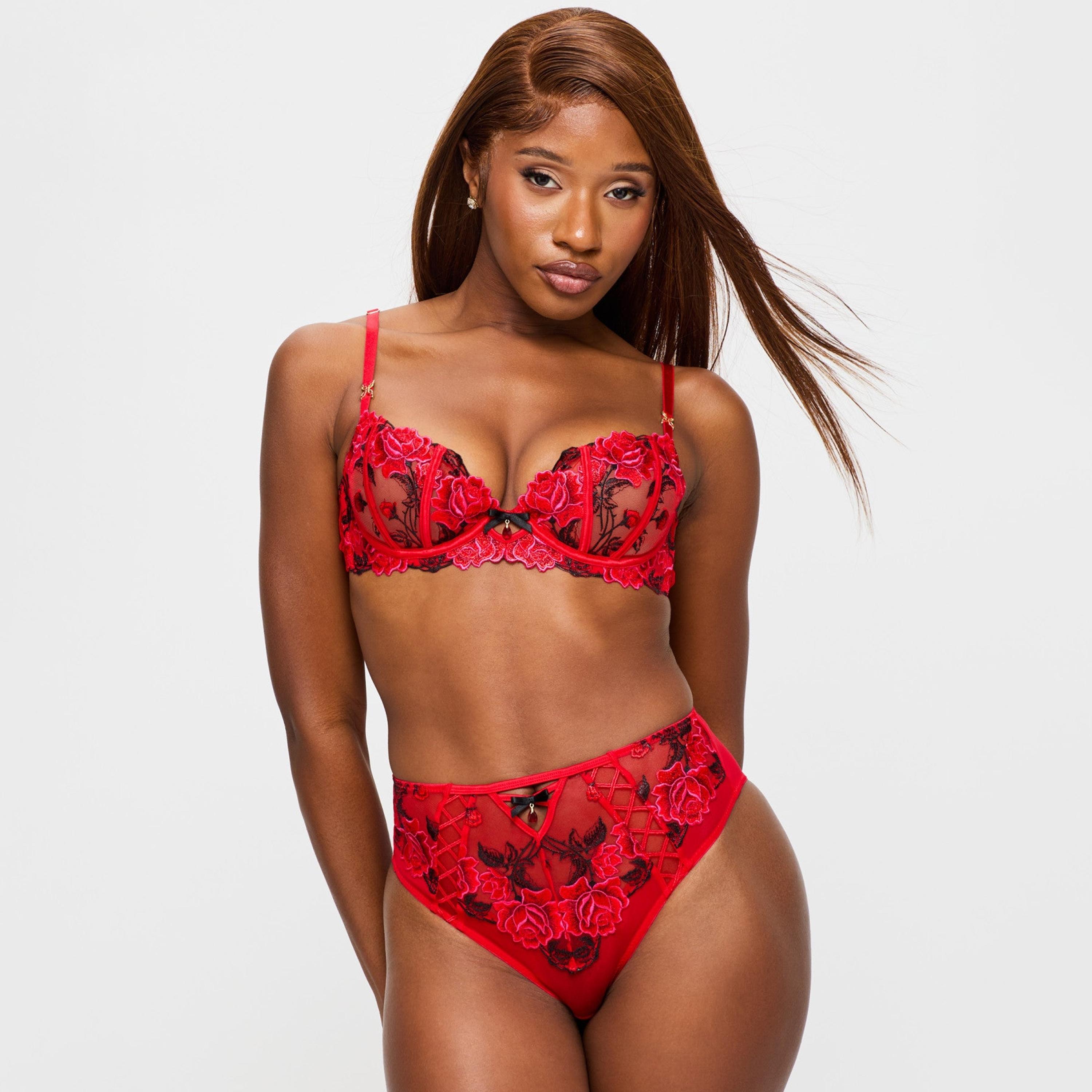Ann Summers Red Floral Lace Medium Coverage Women's Brazilian Panty-women-clothing-lingerie-panties-image-4