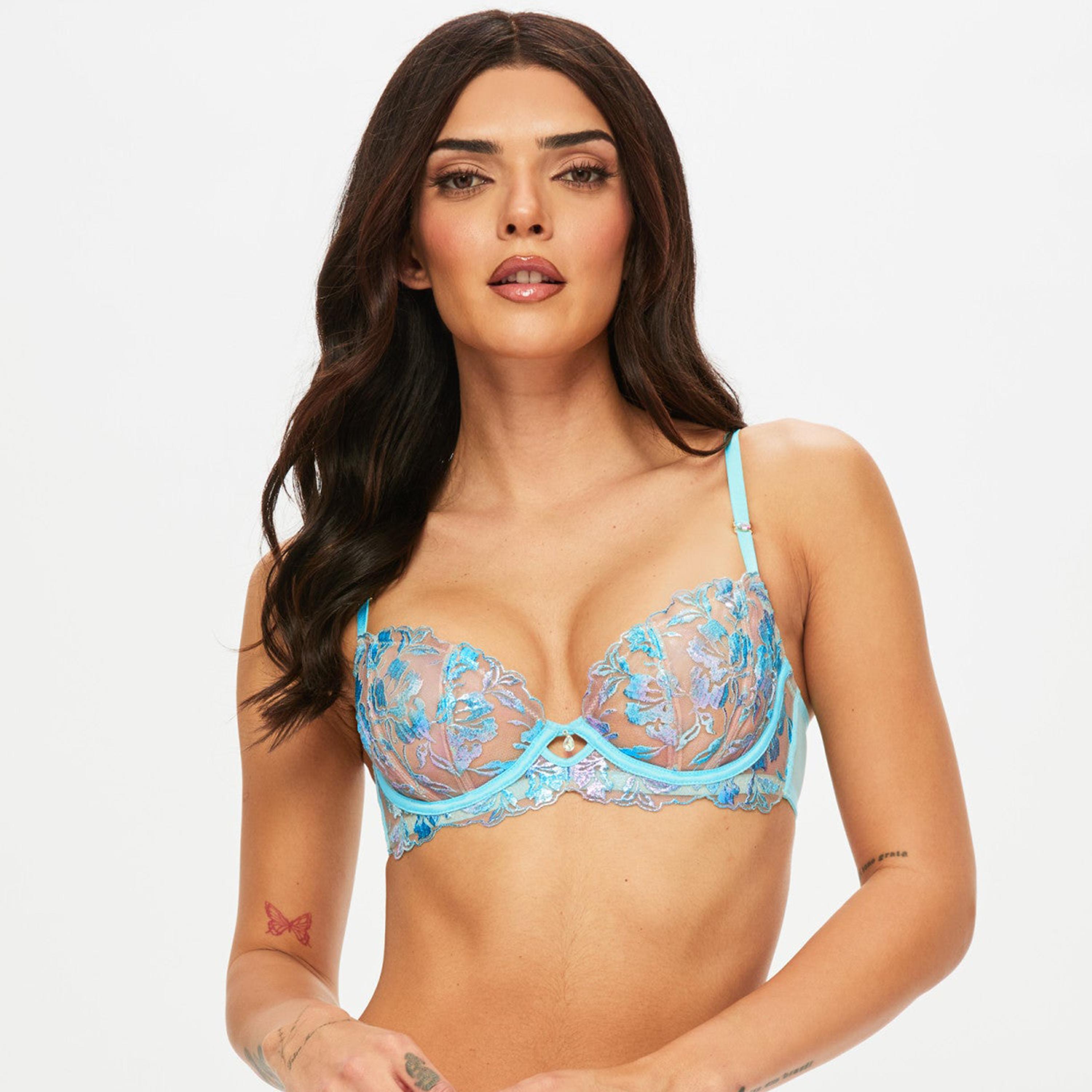 Ann Summers Euphoric Blue Floral Embroidered Wired Medium Support Unlined Women's Balconette Bra-women-clothing-lingerie-bras-image-1