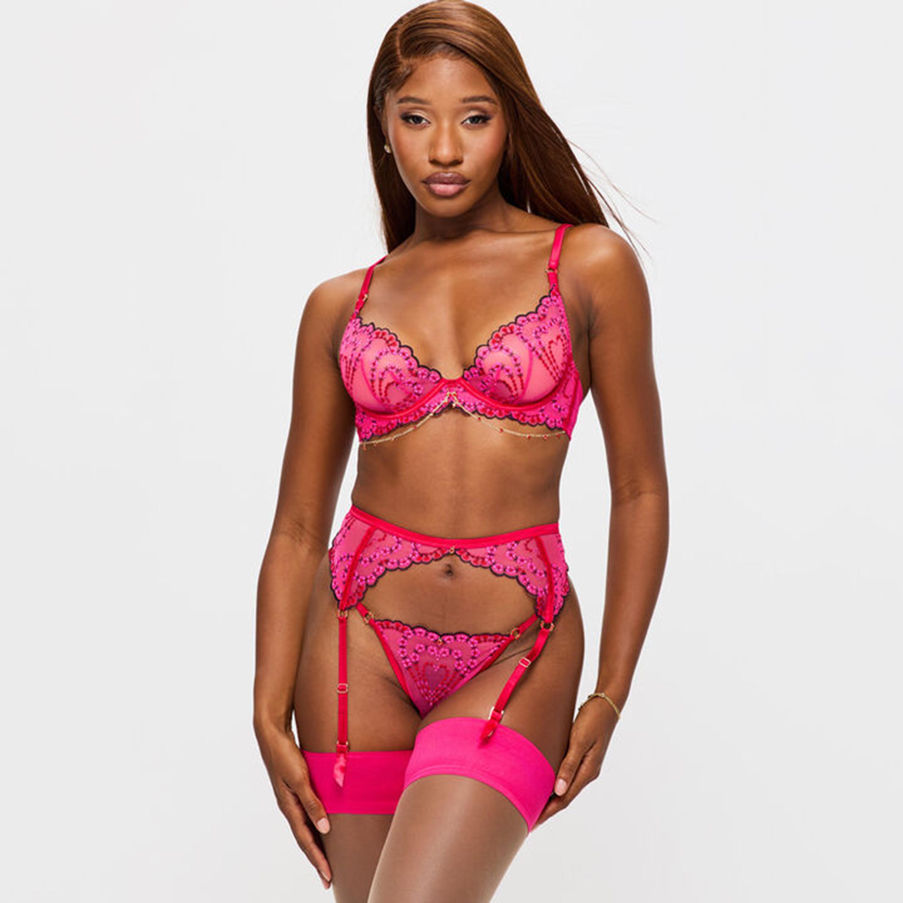 Ann Summers Cupids Love Pink Embroidered Wired Medium Support Unlined Women's Plunge Bra-women-clothing-lingerie-bras-image-2