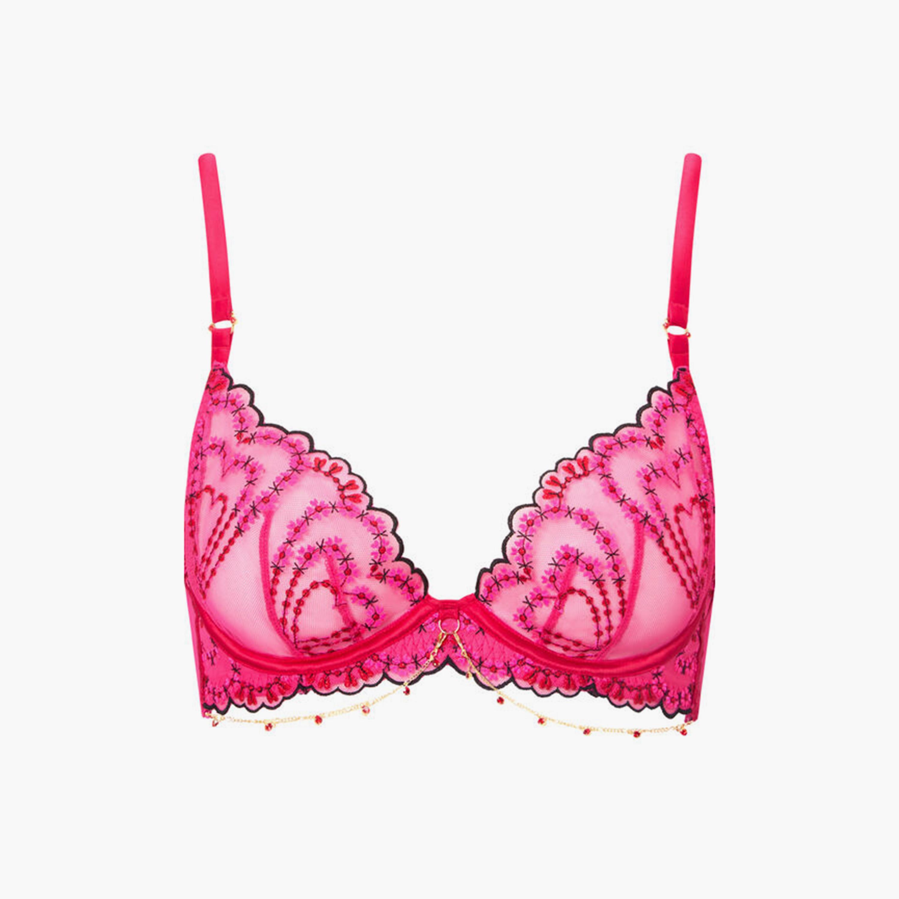 Ann Summers Cupids Love Pink Embroidered Wired Medium Support Unlined Women's Plunge Bra-women-clothing-lingerie-bras-image-6