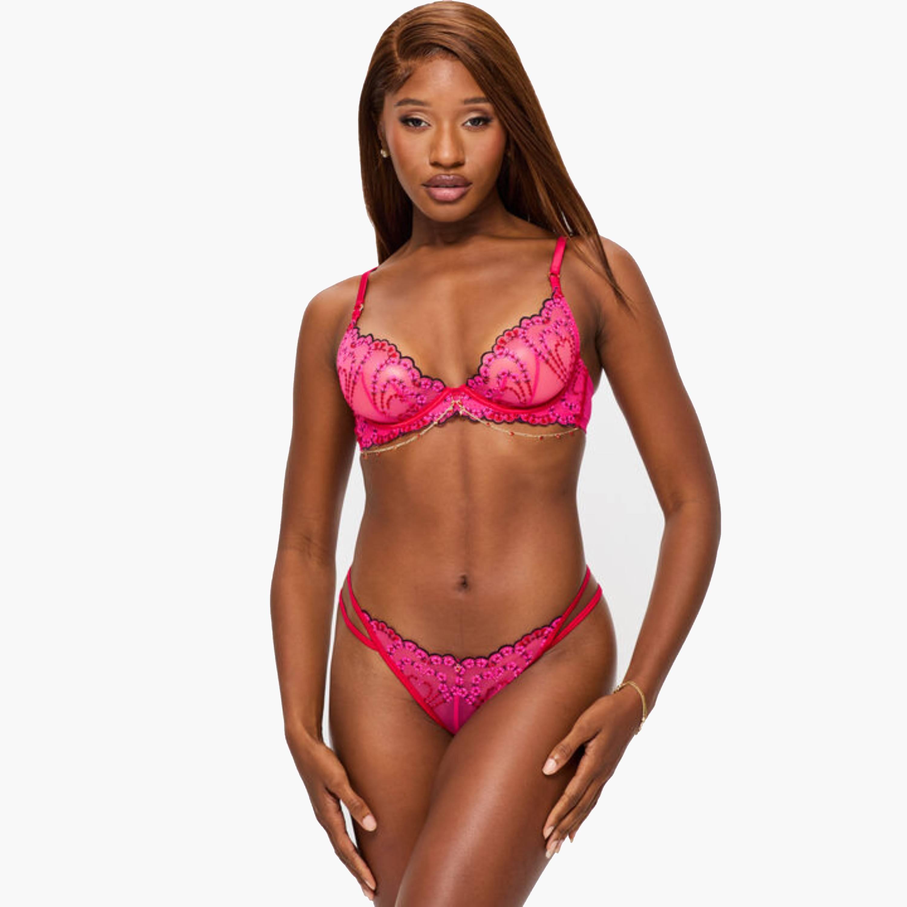Ann Summers Cupids Love Pink Floral Embroidered Medium Coverage Women's Brazilian Panties-women-clothing-lingerie-panties-image-2