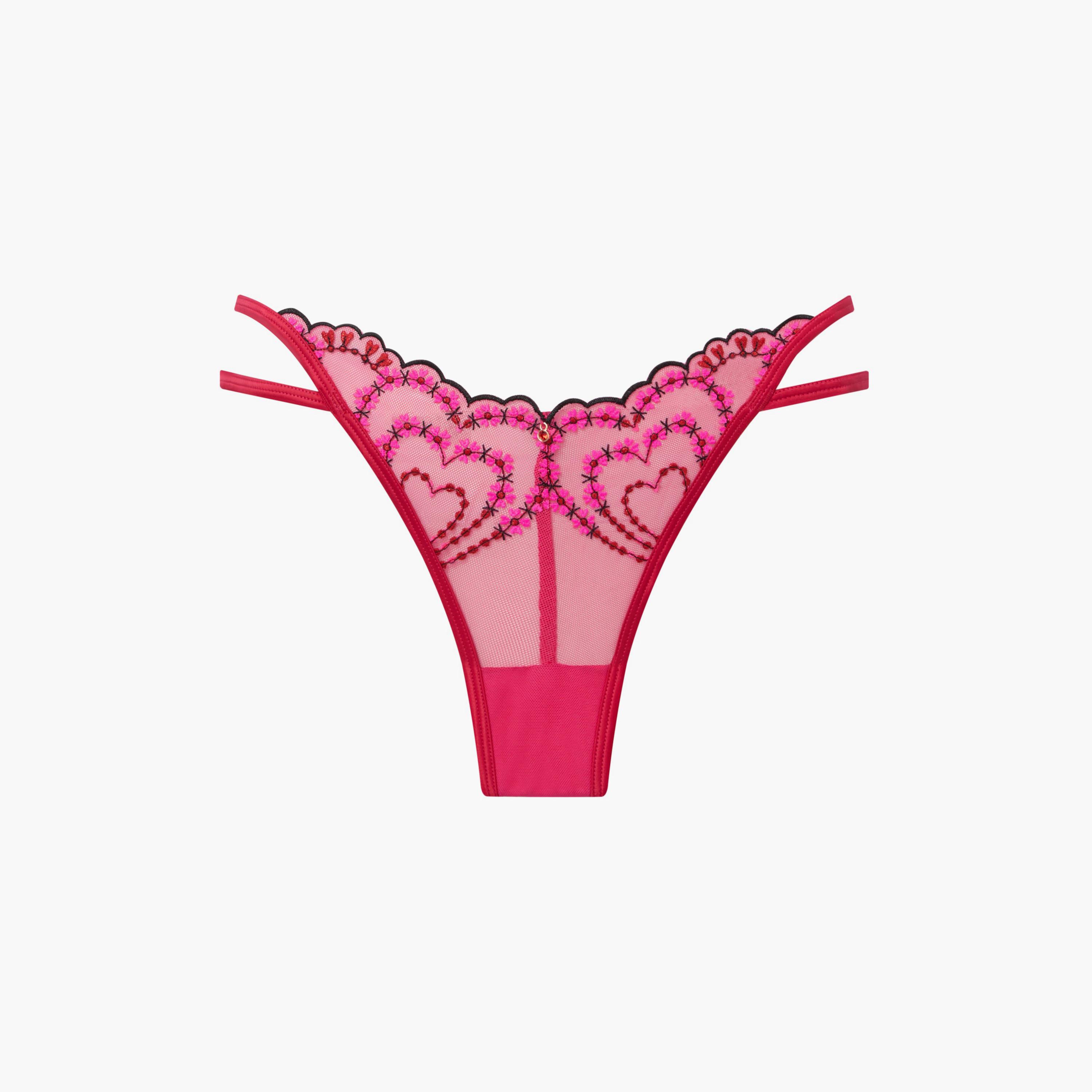 Ann Summers Cupids Love Pink Floral Embroidered Medium Coverage Women's Brazilian Panties-women-clothing-lingerie-panties-image-6