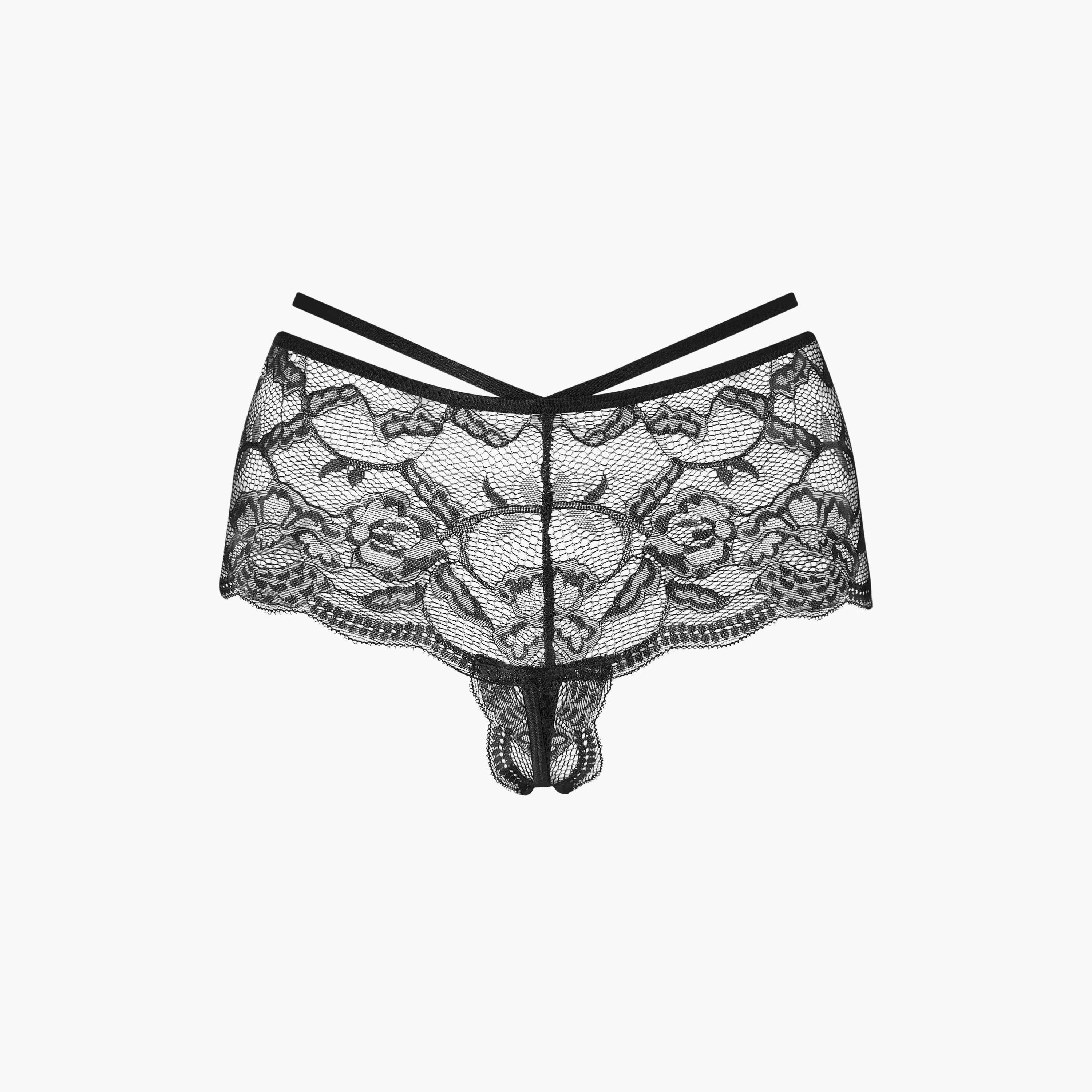 Ann Summers Adore You Black Crotchless Lace Medium Coverage Women's Boyshort-women-clothing-lingerie-panties-image-5