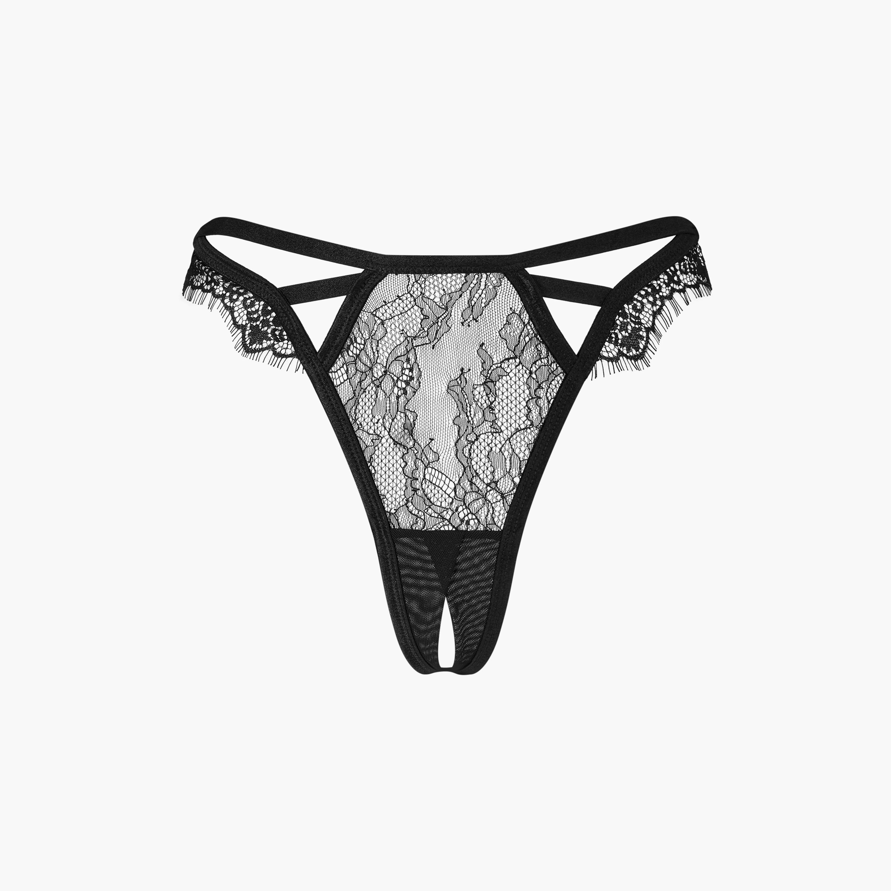 Ann Summers Black Crotchless Lace Low Coverage Women's String Thong-women-clothing-lingerie-panties-image-4