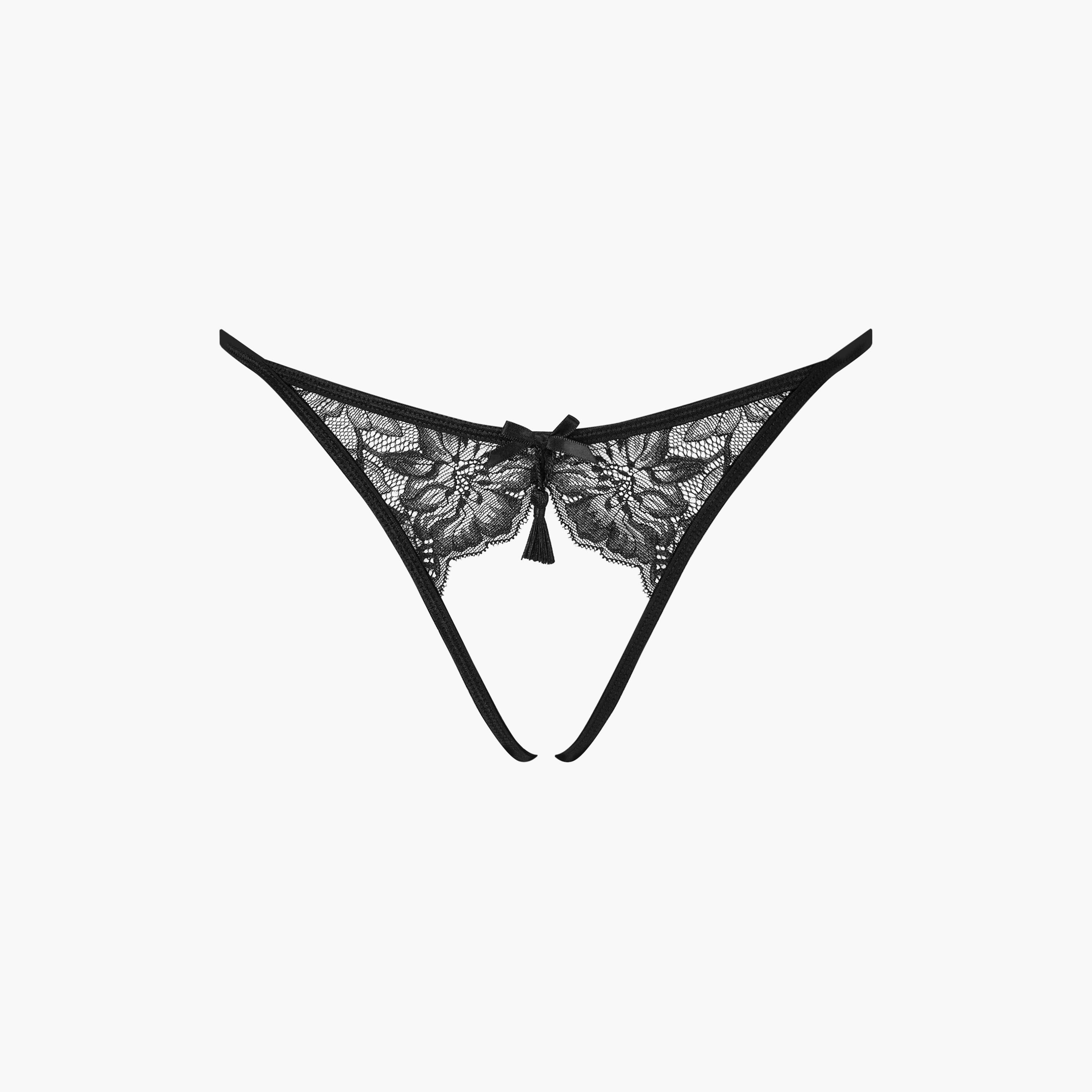 Ann Summers Peep Show Black Crotchless Lace Medium Coverage Women's Brazilian Panty-women-clothing-lingerie-panties-image-1