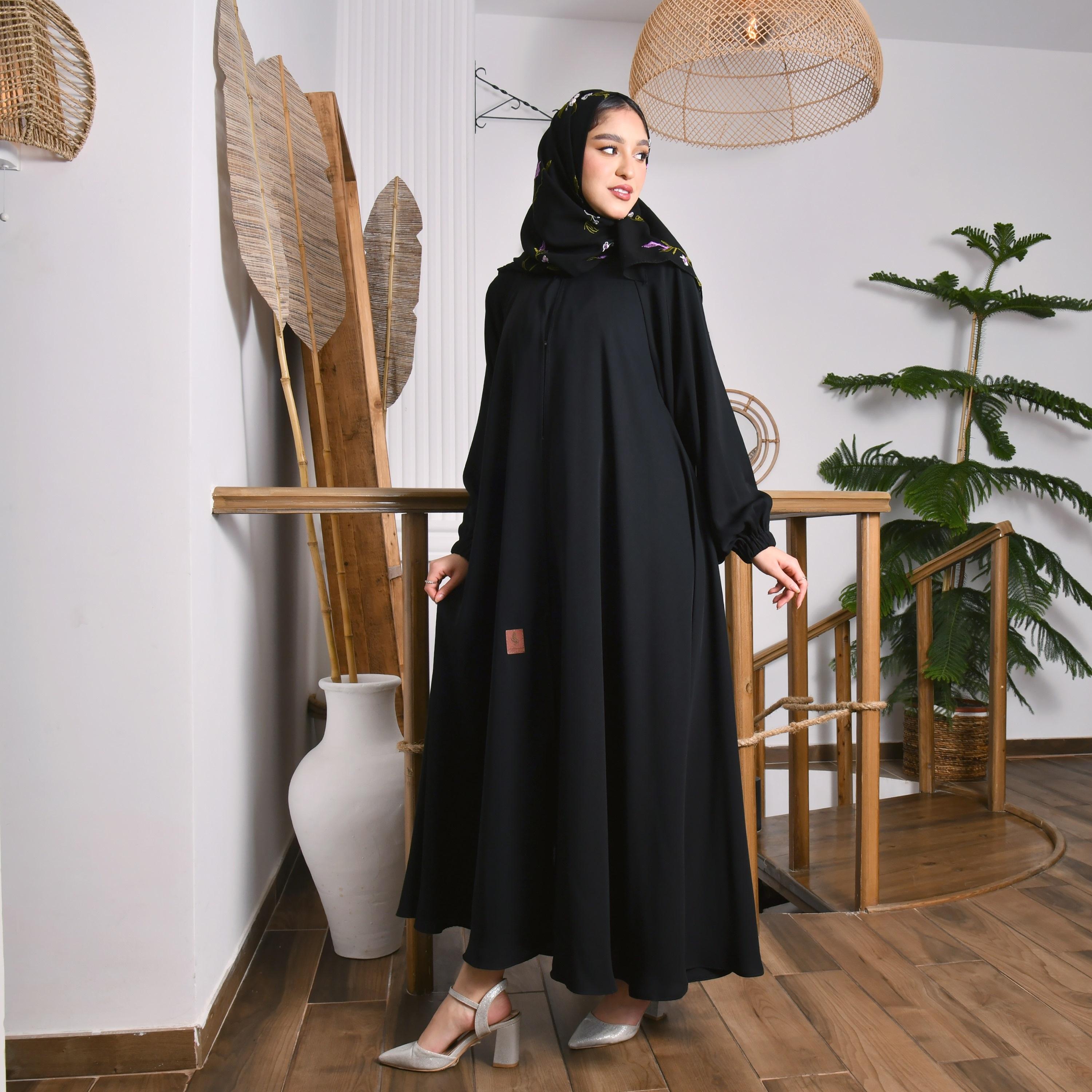 عباية سادة مع حجاب مطرز من حوراء-women-arabicclothing-abayas-image-1
