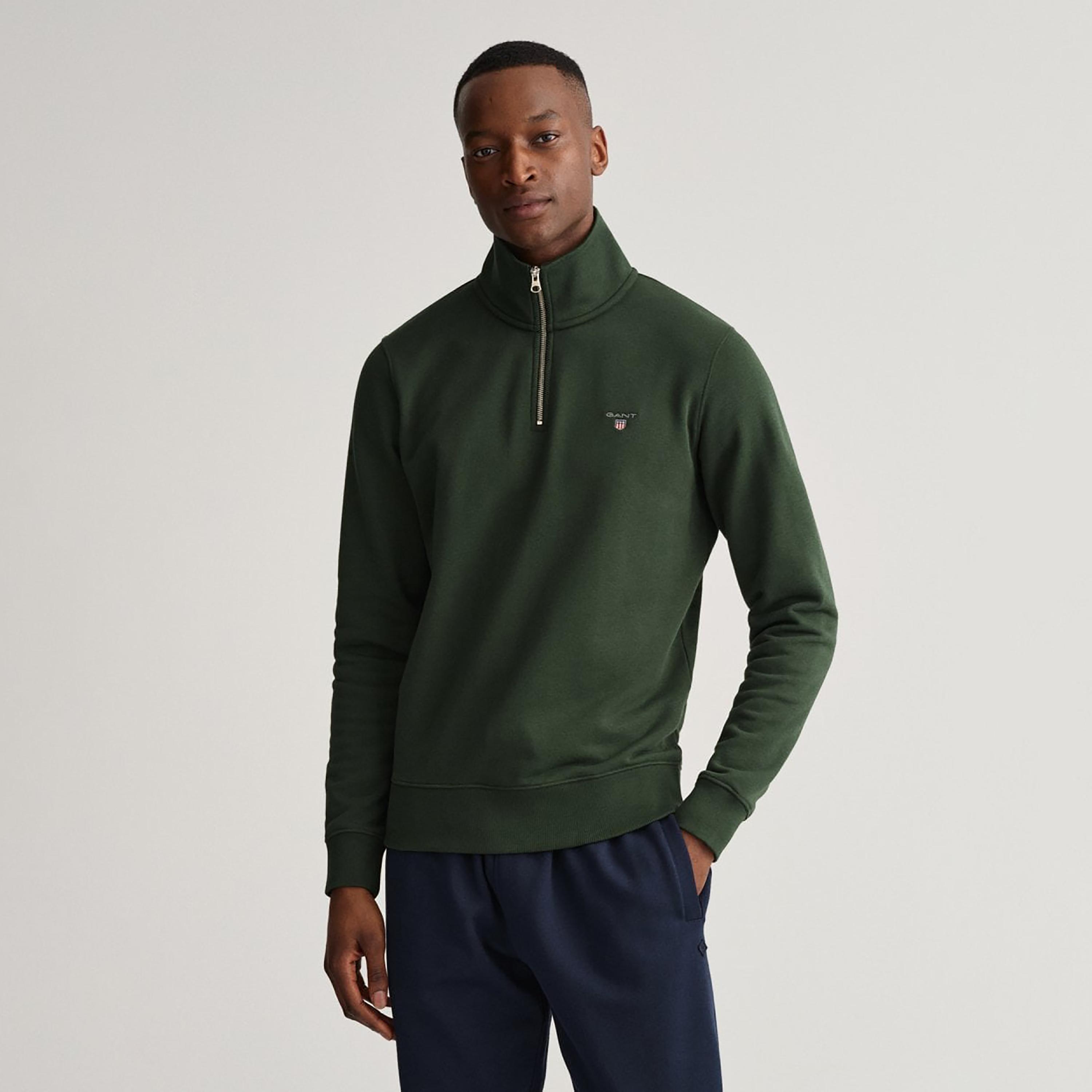 Gant Logo High Neck Shield Half-Zip Sweatshirt-men-winterwear-hoodiesandsweatshirts-image-1