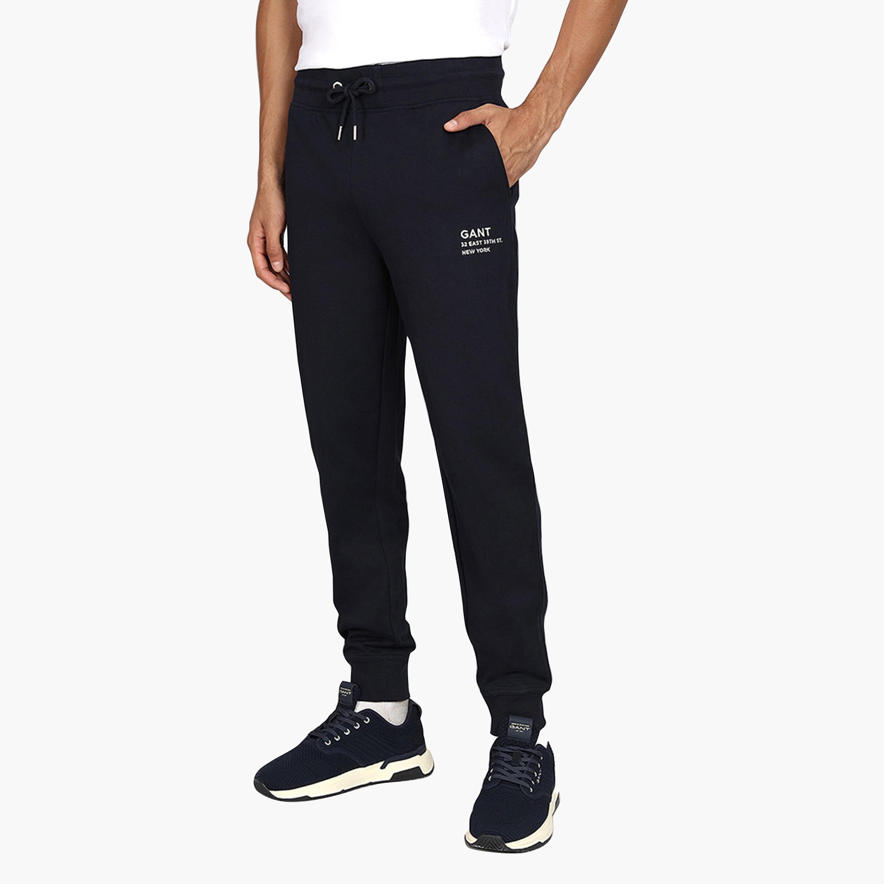 بنطلون رياضي رجالي بخصر متوسط وإغلاق برباط شد، سادة من جانت-men-clothing-bottoms-joggers-image-5
