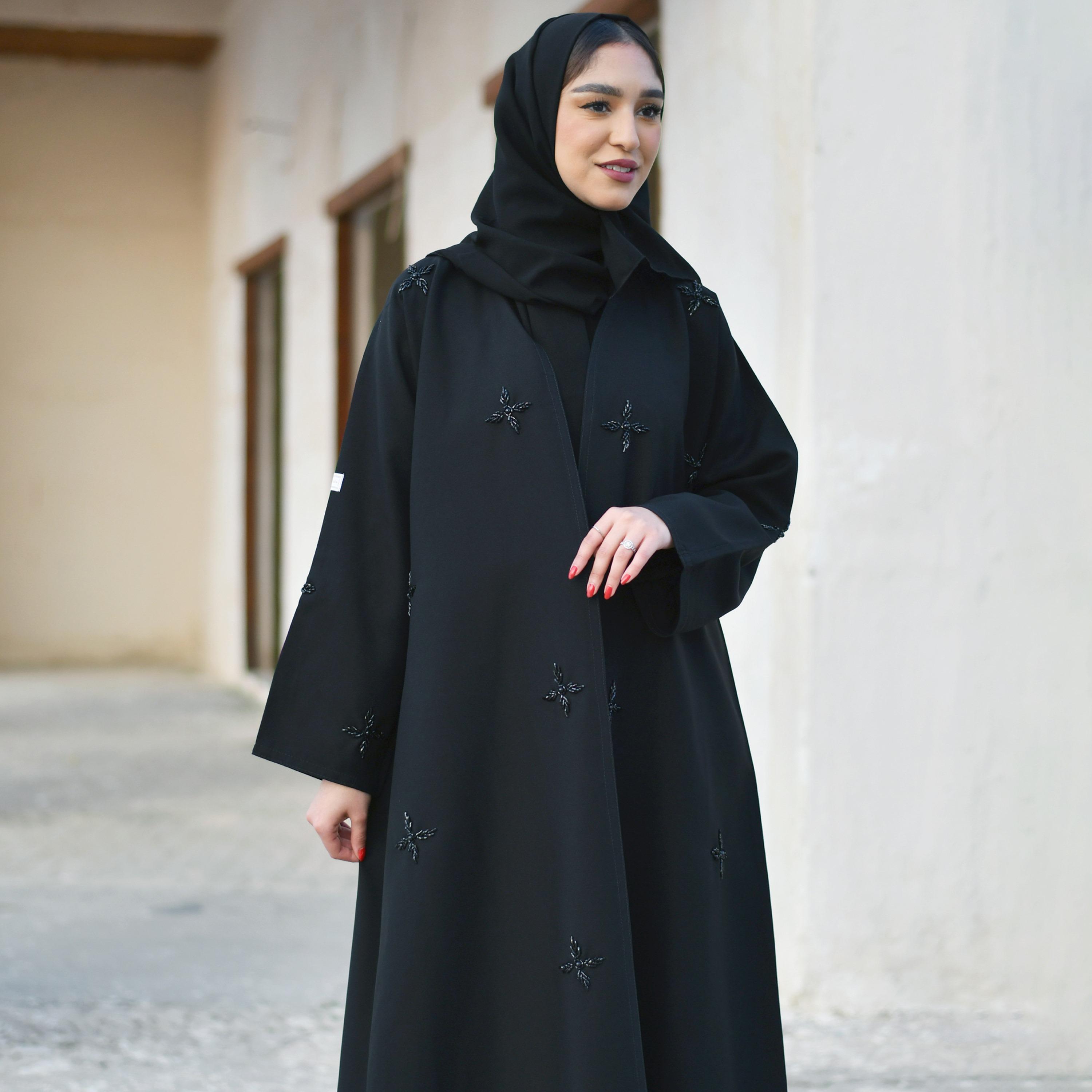 Hawraa Beaded Black Wrap Abaya with Hijab-women-arabicclothing-abayas-image-2