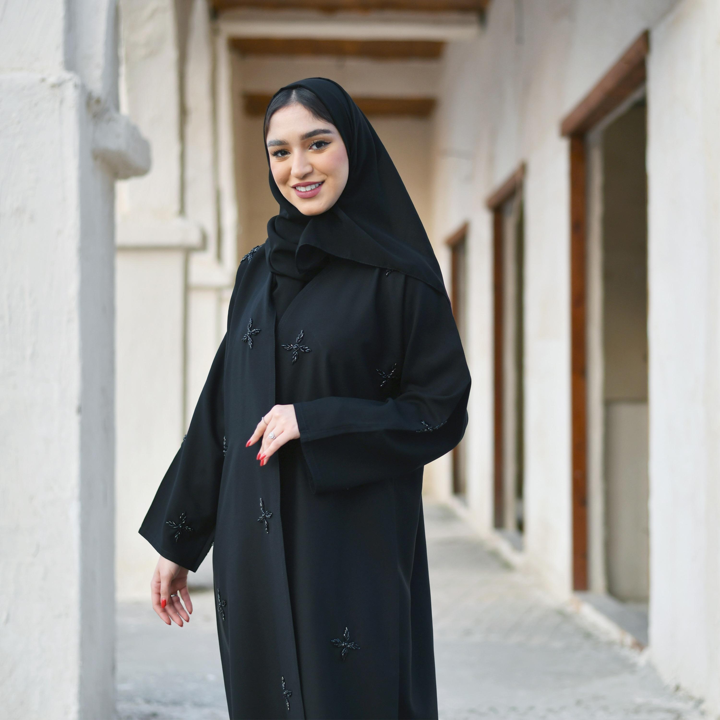 Hawraa Beaded Black Wrap Abaya with Hijab-women-arabicclothing-abayas-image-3