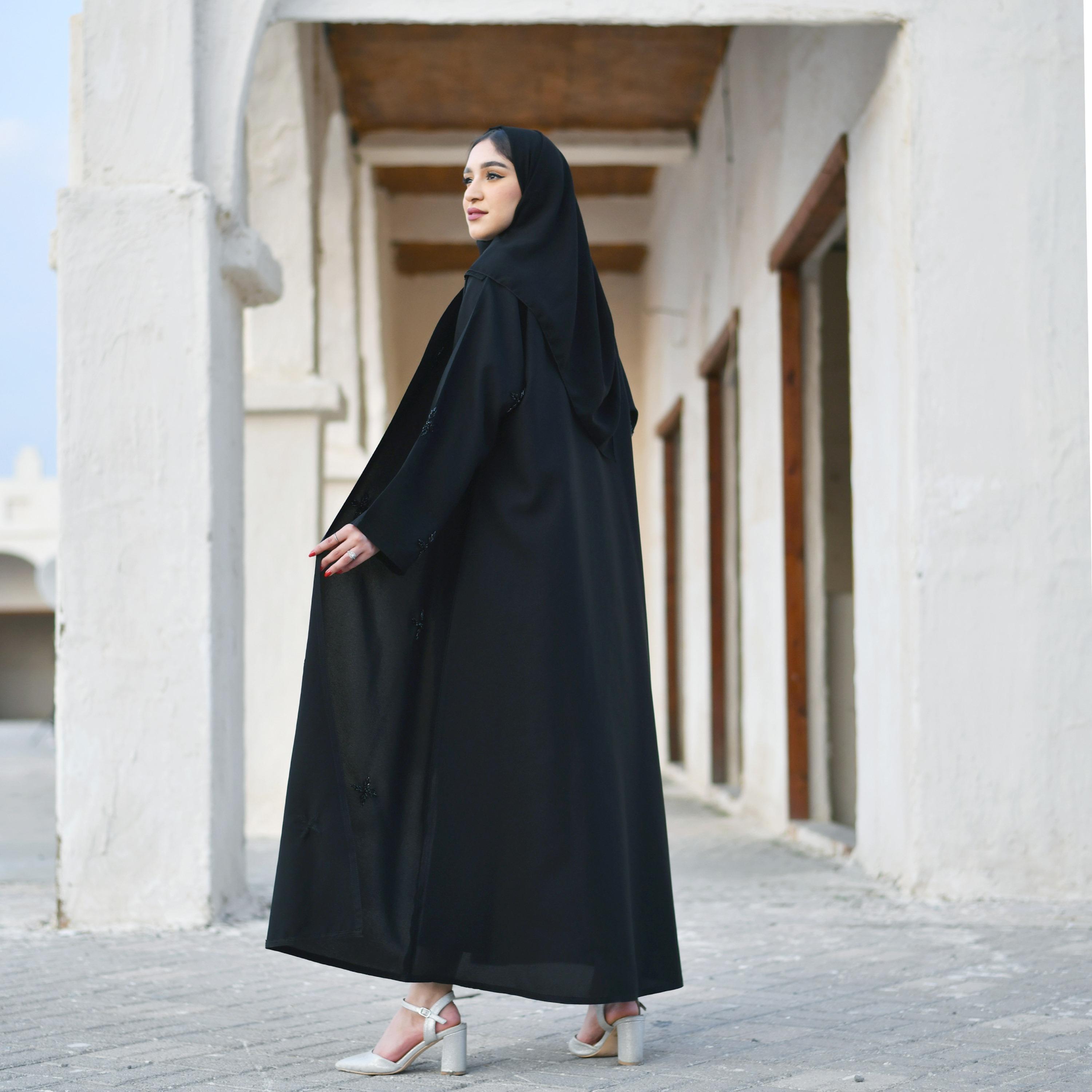 Hawraa Beaded Black Wrap Abaya with Hijab-women-arabicclothing-abayas-image-4