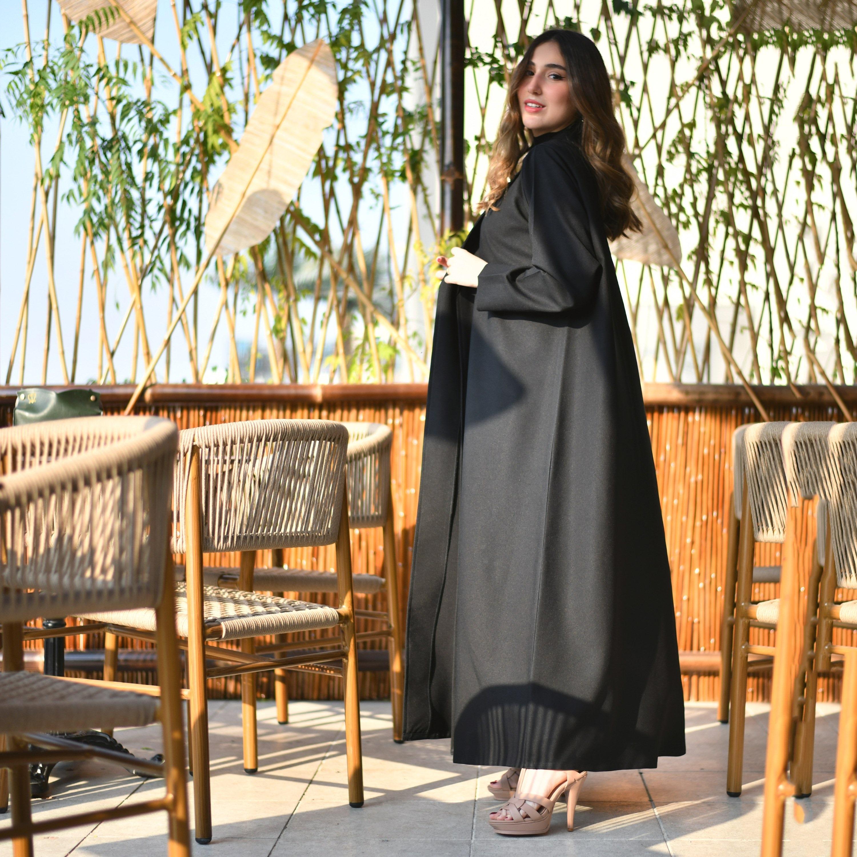 Hawraa Plain Lapel Collar Coat Style Abaya-women-arabicclothing-abayas-image-1