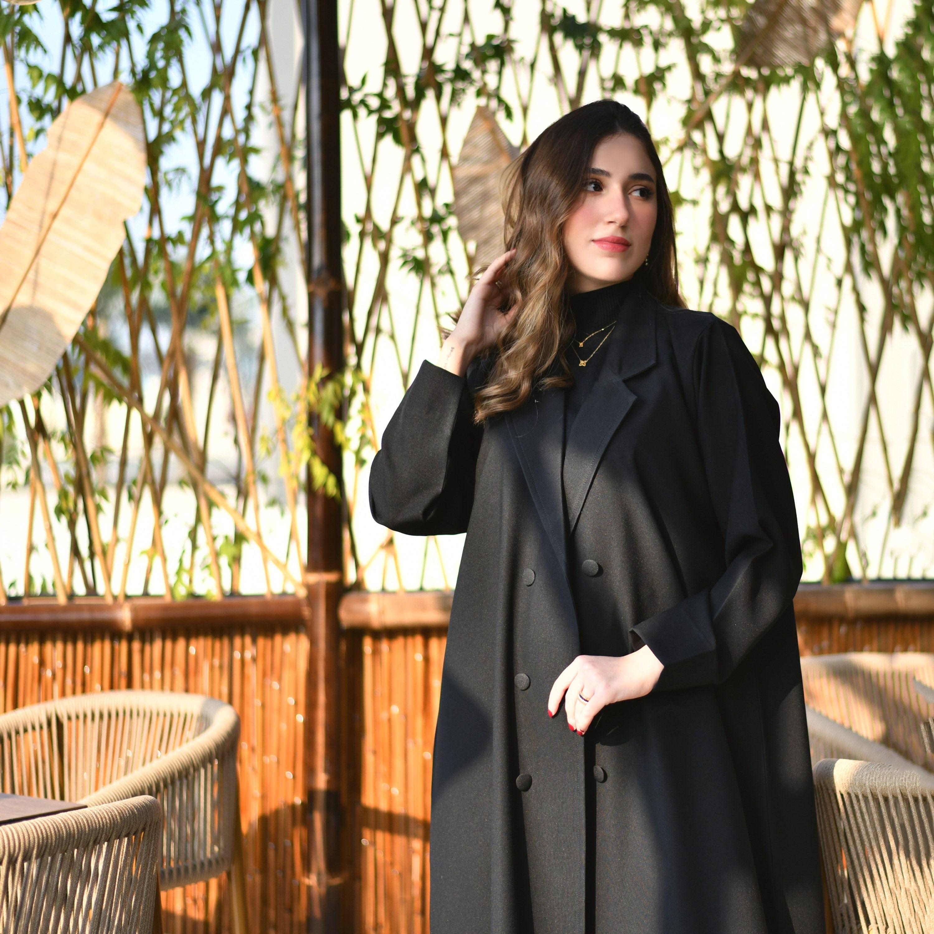 Hawraa Plain Lapel Collar Coat Style Abaya-women-arabicclothing-abayas-image-2