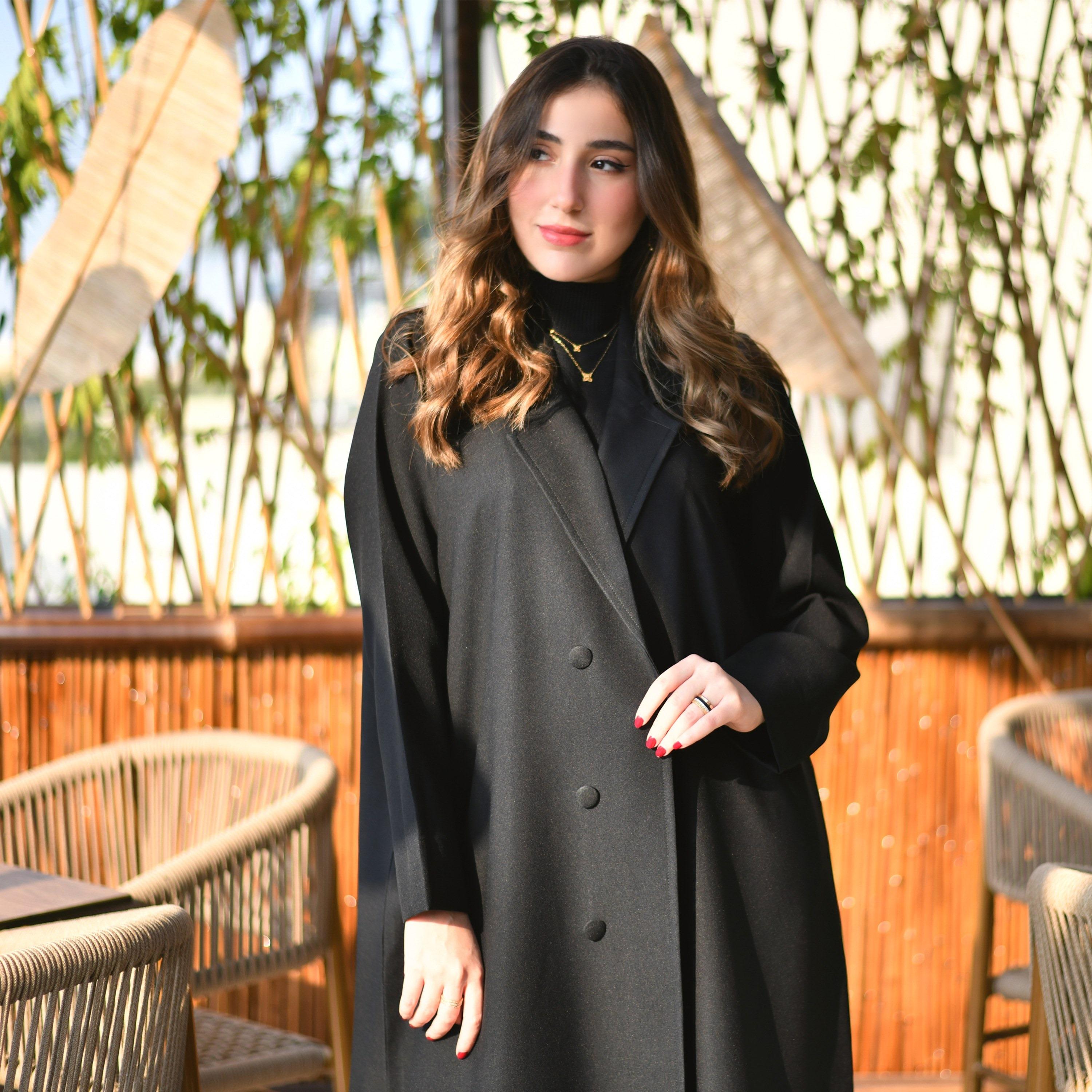 Hawraa Plain Lapel Collar Coat Style Abaya-women-arabicclothing-abayas-image-3