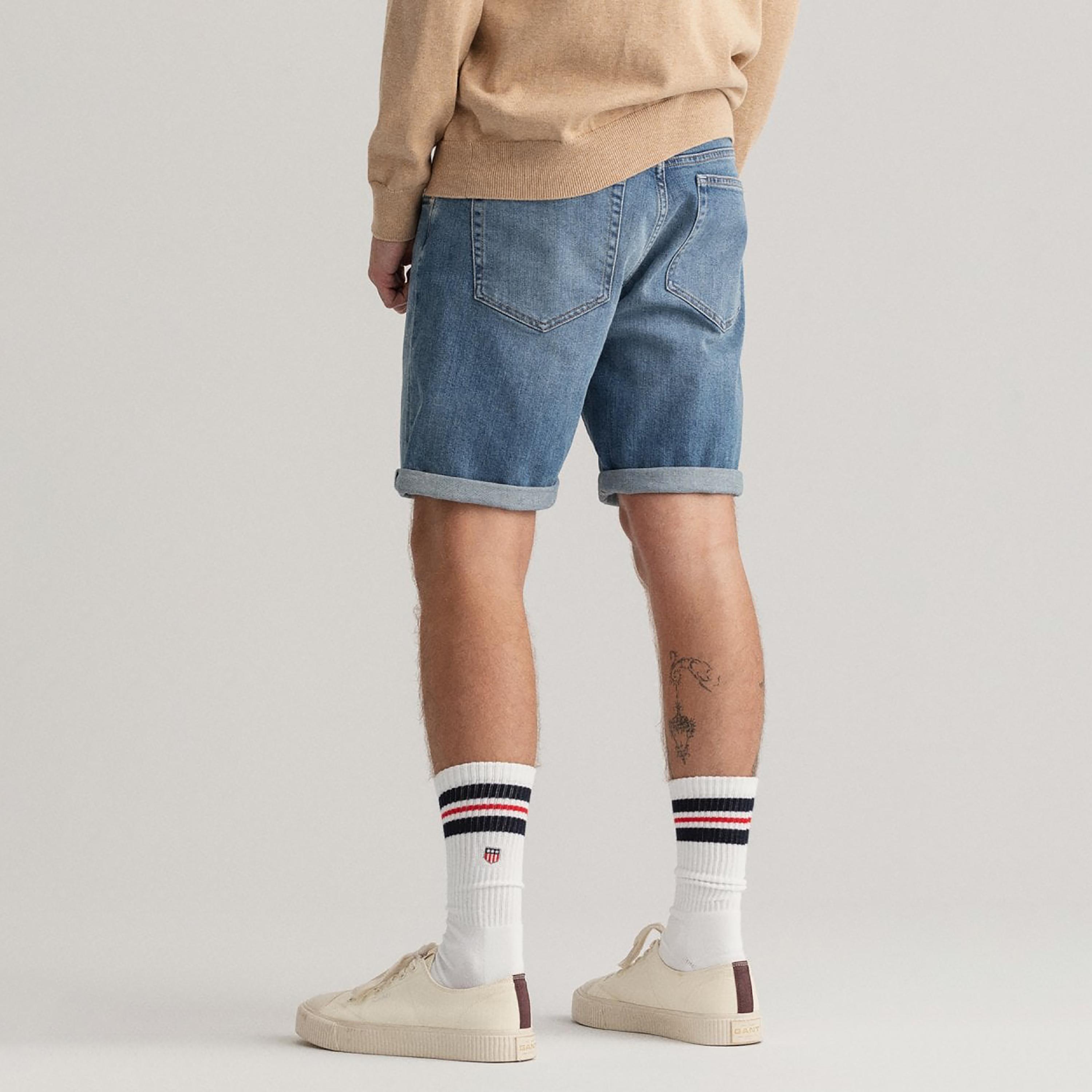 Gant Plain Mid-Rise Buttoned Denim Shorts-men-clothing-bottoms-shorts-image-4