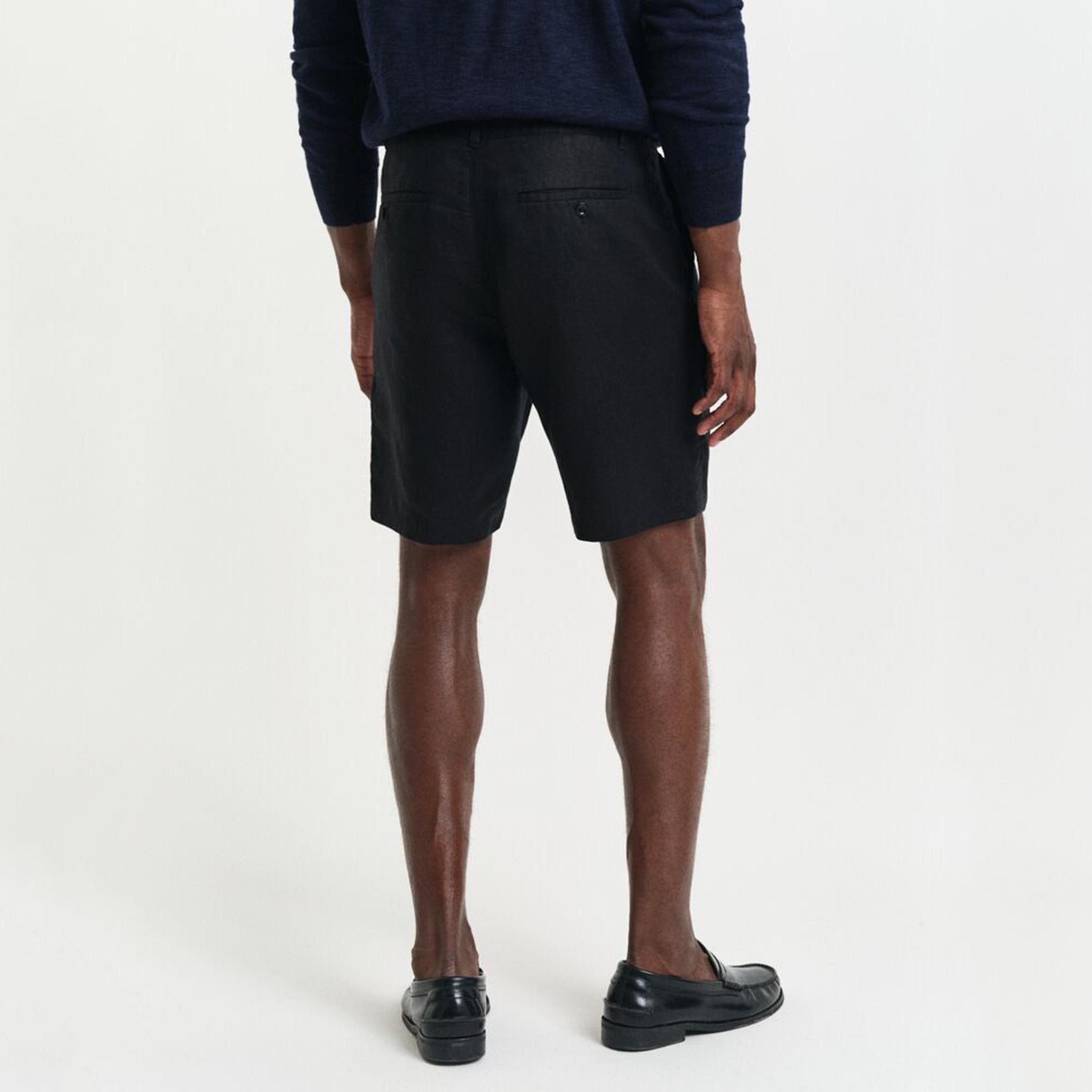 شورت رجالي من الكتان السادة بخصر متوسط الارتفاع ورباط شد من جانت-men-clothing-bottoms-shorts-image-10