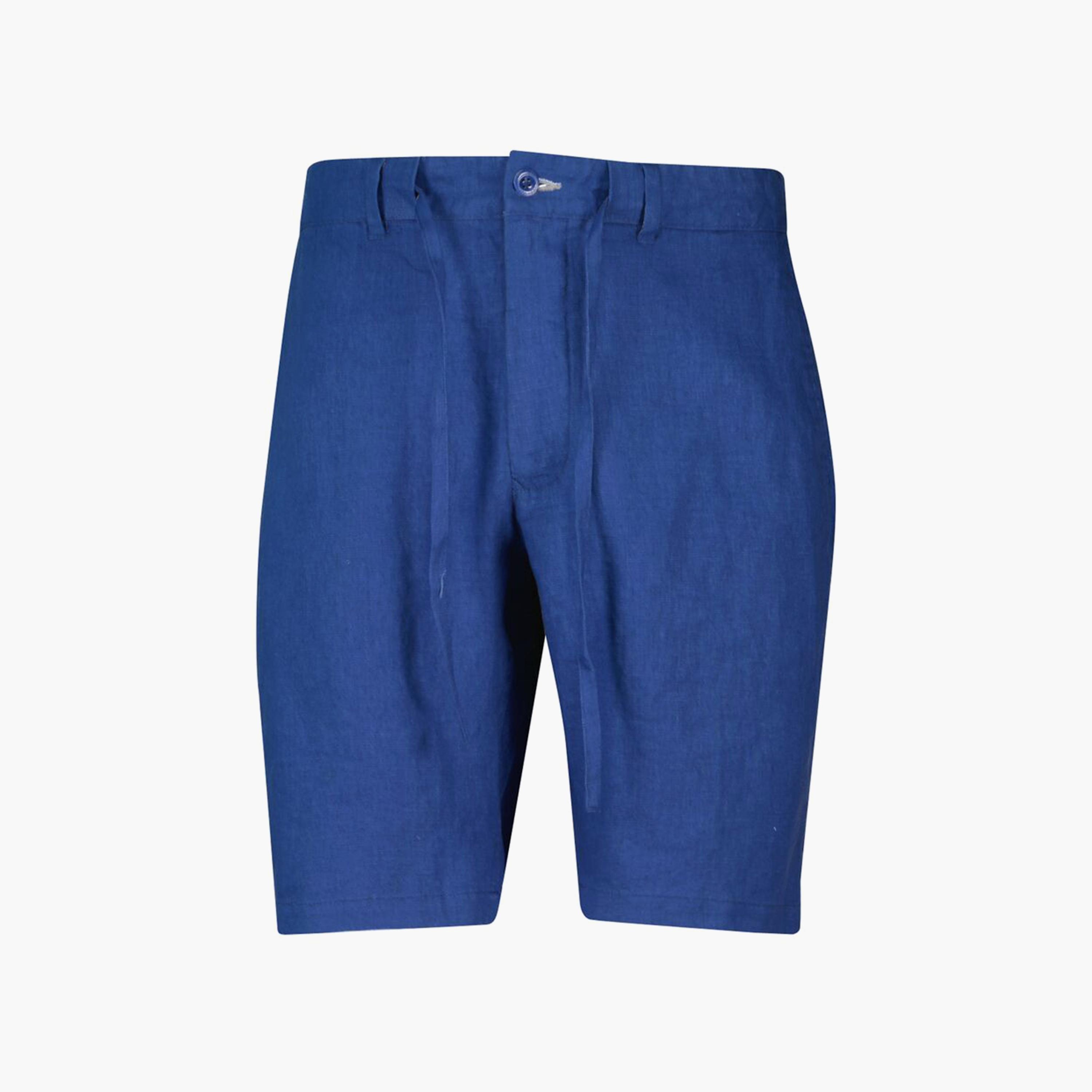 شورت رجالي من الكتان السادة بخصر متوسط الارتفاع ورباط شد من جانت-men-clothing-bottoms-shorts-image-5